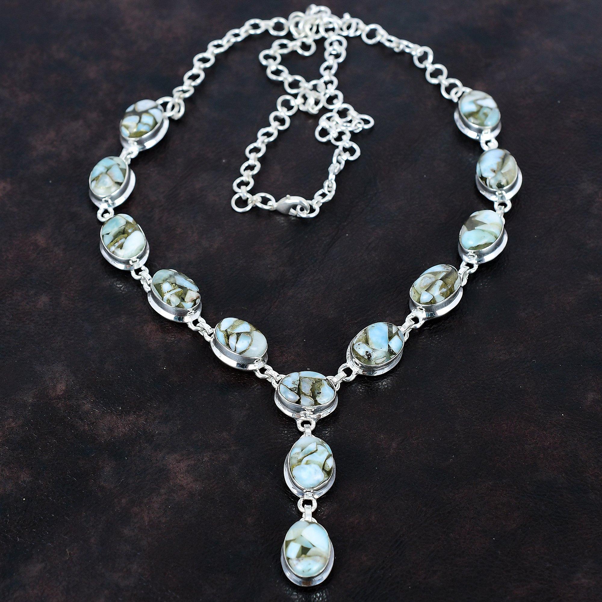 Copper larimar necklace gemstone necklace antique jewelry 925 sterling silver necklace handmade adjustable chain necklace birthstone jewelry