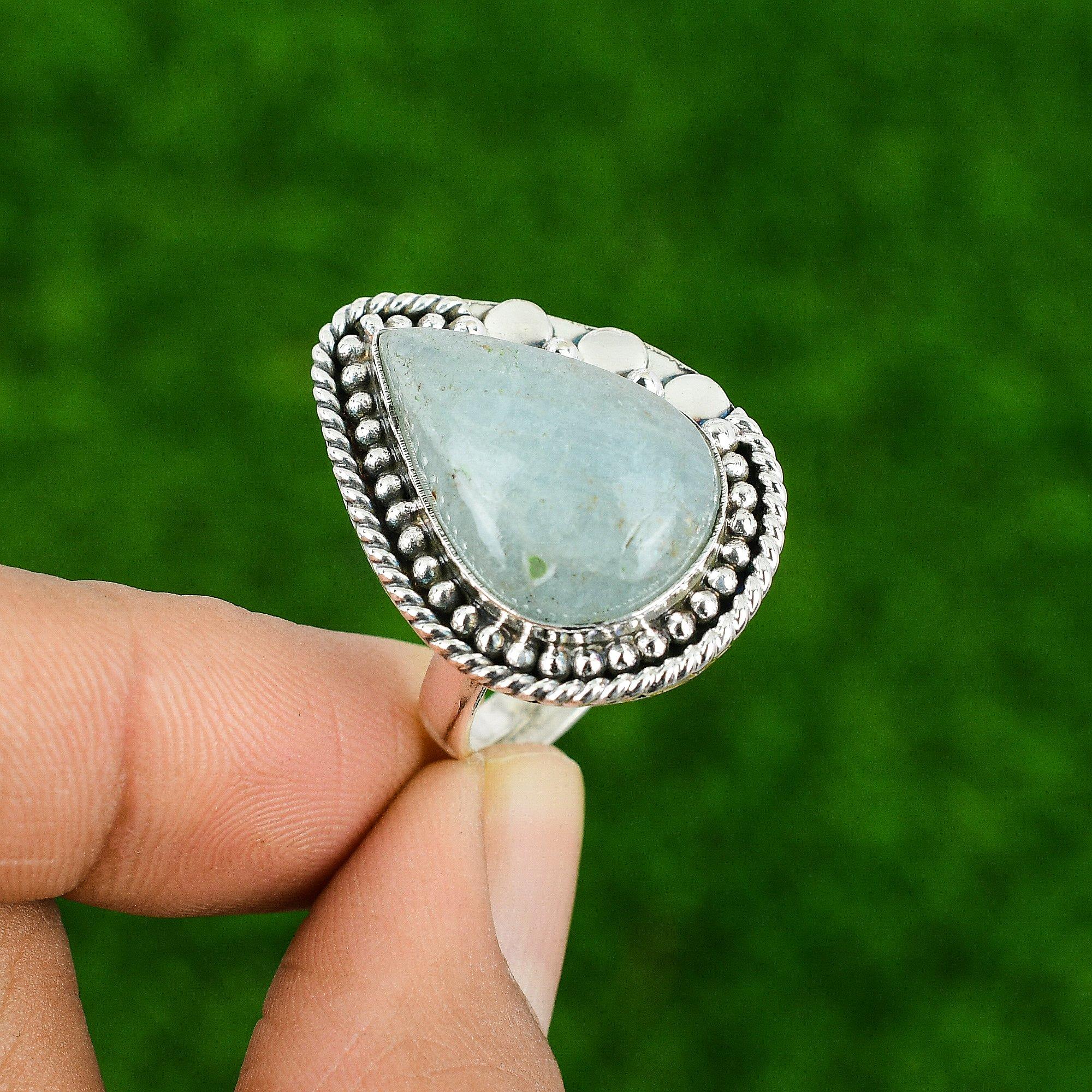 Mothers day Deal 925 Silver March Natural Aquamarine Promise Sister Ring Jewelry