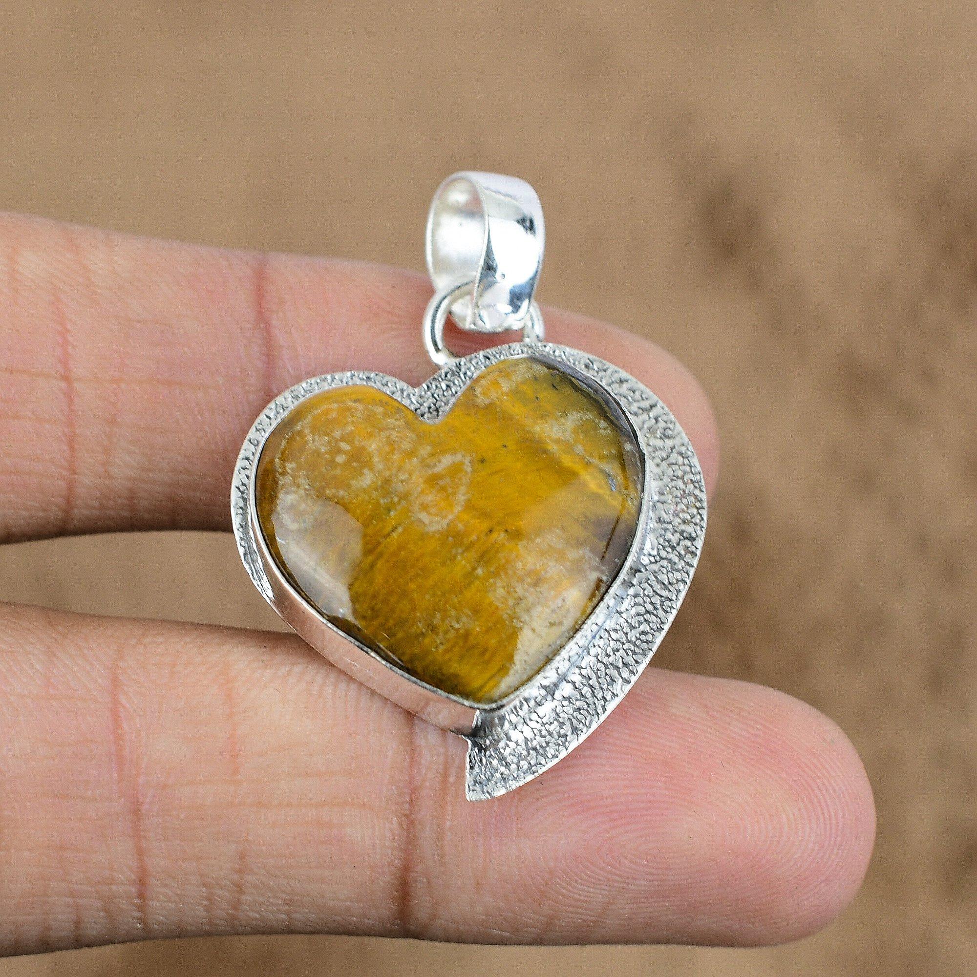 Easter Sale Sterling Silver Tiger's Eye Stone New Heart Birthday Pendant Jewelry