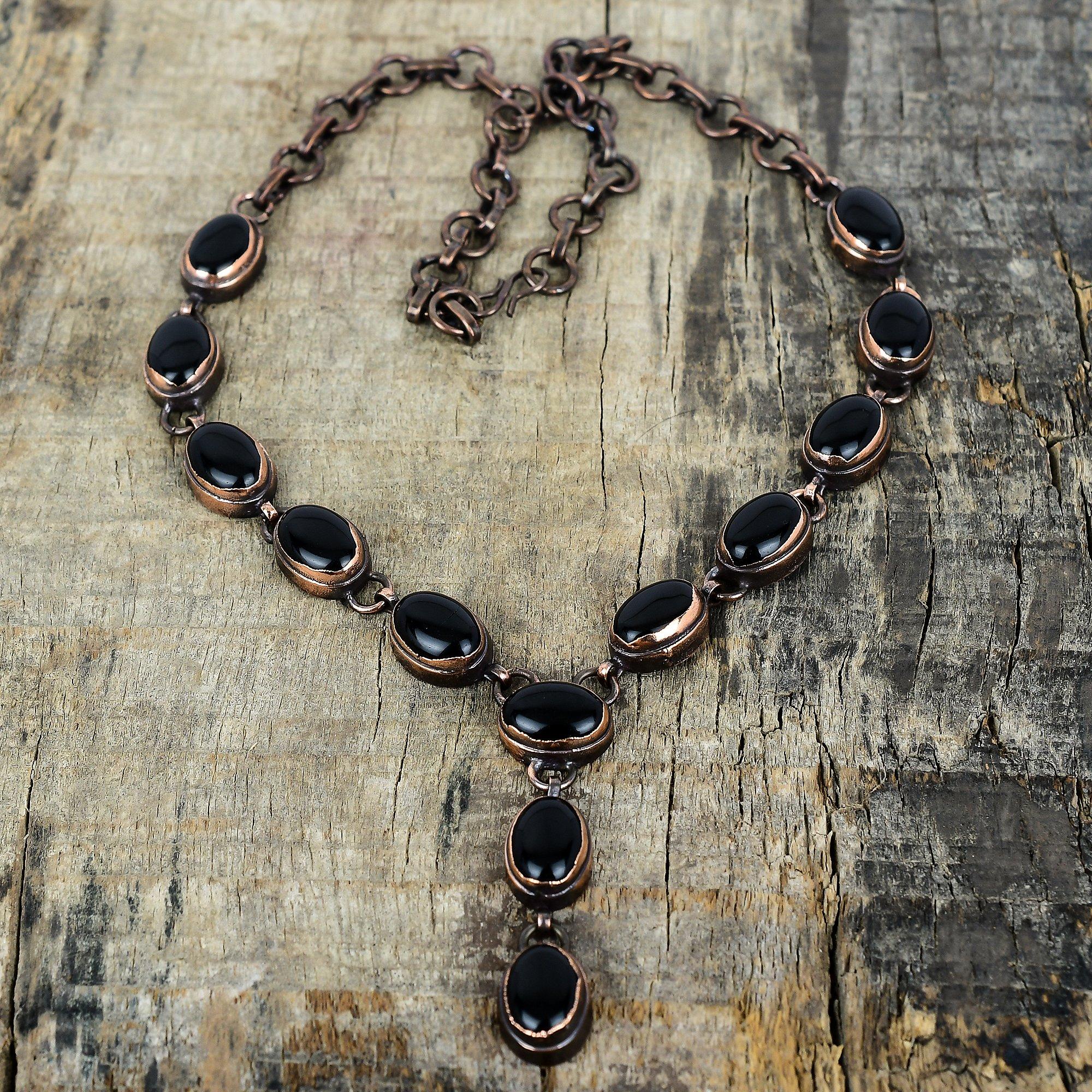 Collier en onyx noir collier en cuivre électroformé collier à chaîne réglable bijoux en cuivre élégants collier de pierres précieuses fait main cadeaux de mariage