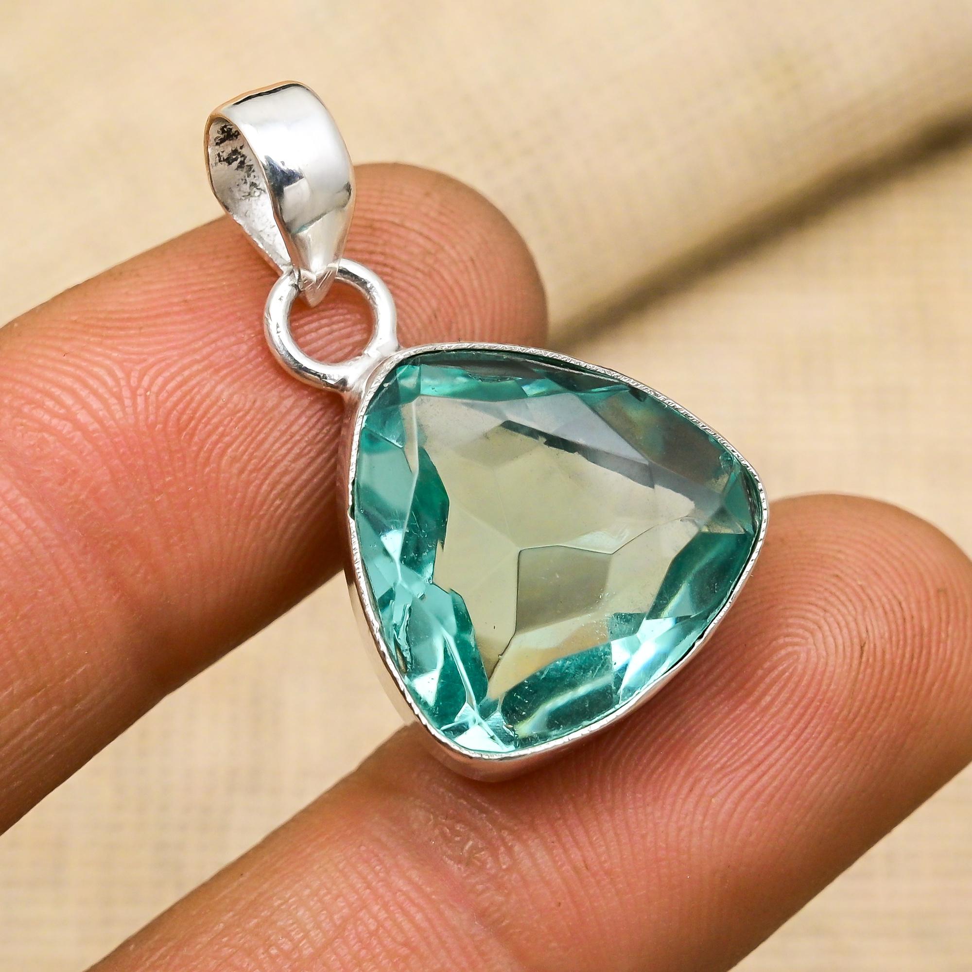 Unique Aqua Apatite Gemstone Jewelry 925 Sterling Silver Jewelry Pendant Necklace Gift for Mother