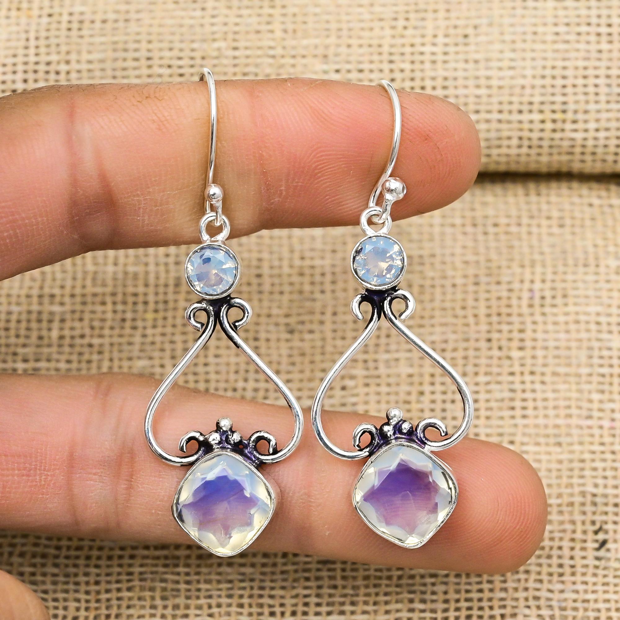 Milky Opal 925 Solid Sterling Silver Earrings, Handmade Gemstone Earrings Jewelry, Gifts For Wife Brand New Earrings
