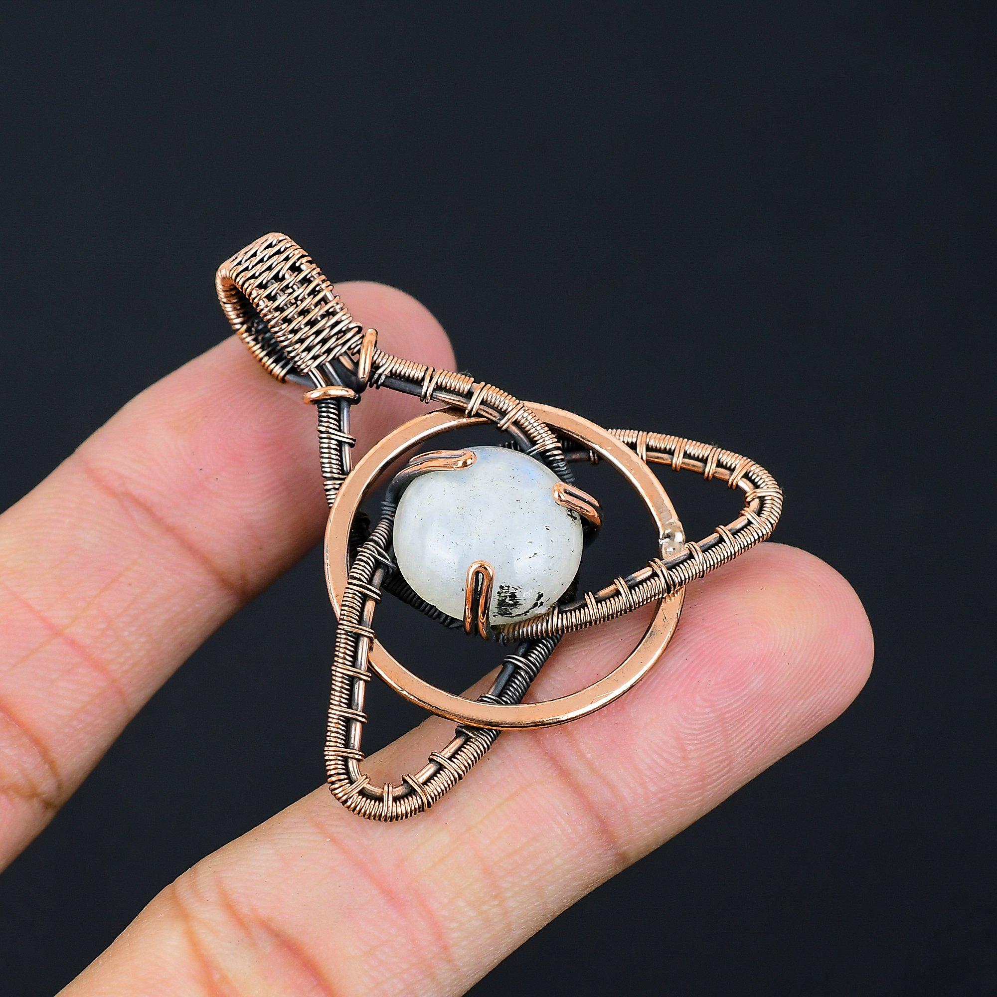 Moonstone Gemstone Handmade Pure Copper Wire Wrapped Wonderful Jewelry Pendant