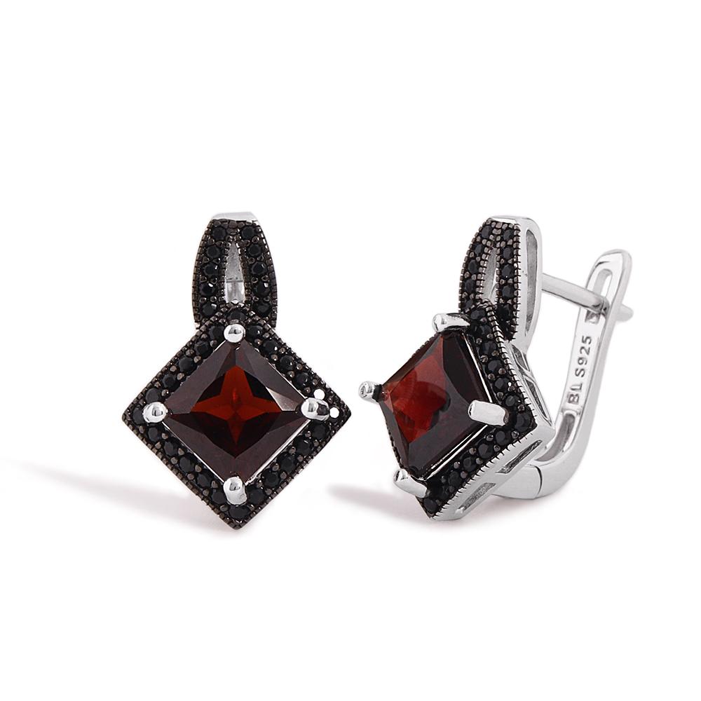 Design simplu cercei cu închizătoare din argint Sterling 925 Pietre prețioase naturale pătrate de 7,0 mm granat bijuterii fine pentru cadouri de logodnă pentru femei