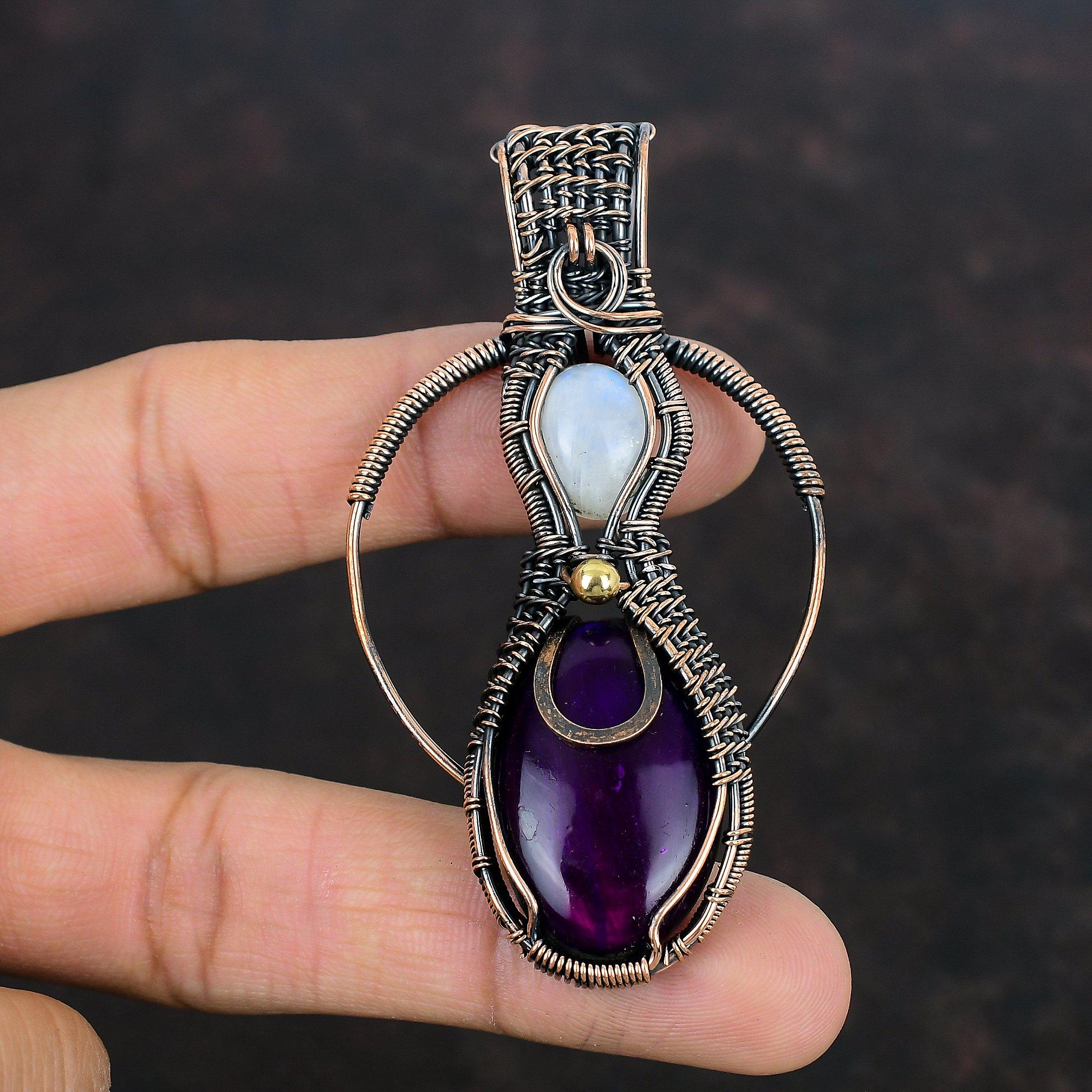Purple Fire Labradorite Pendant Copper Wire Wrapped Jewelry Handmade Pendant Rainbow Moonstone Pendant Gemstone Copper Jewelry Gift For Wife