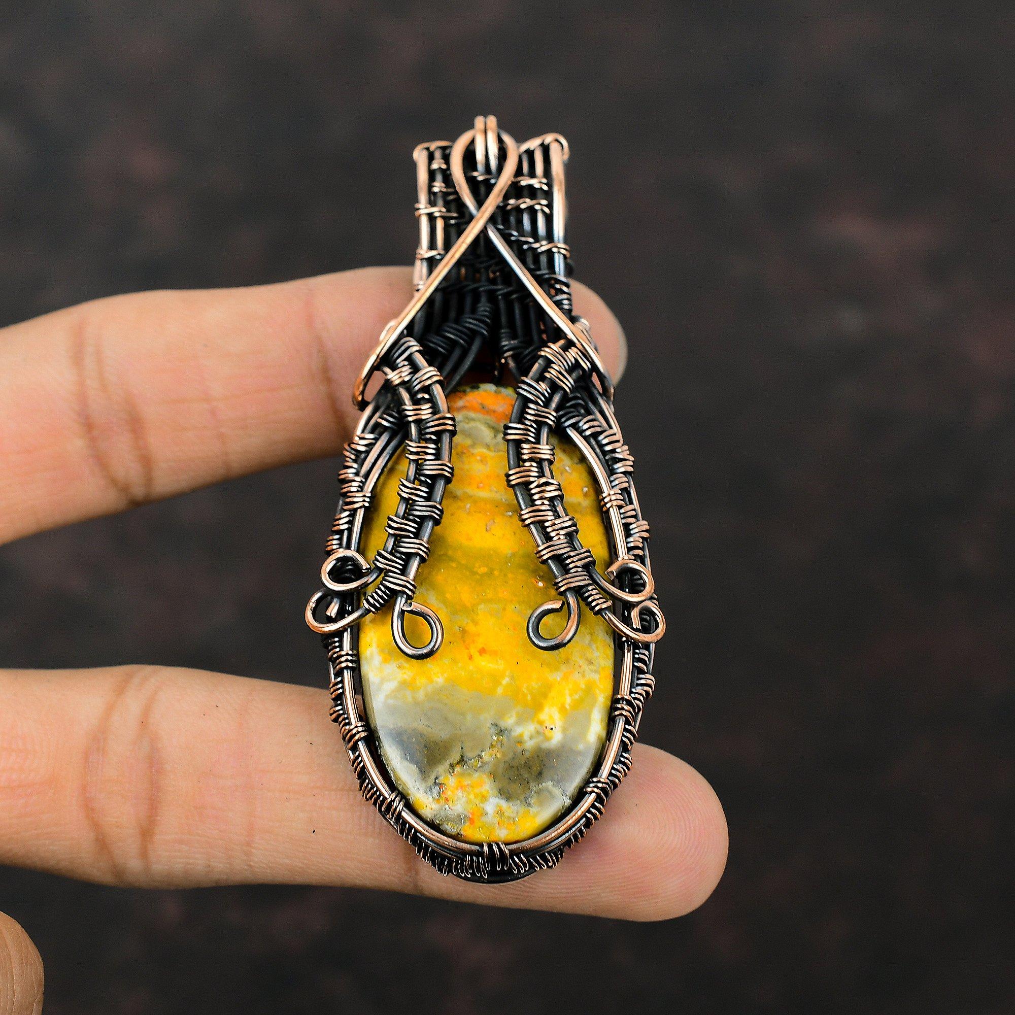 Bumble Bee Jasper Pendant Copper Wire Wrapped Pendant Handmade Copper Jewelry Genuine Gemstone Pendant Anniversary Gift Wire Wrapped Jewelry