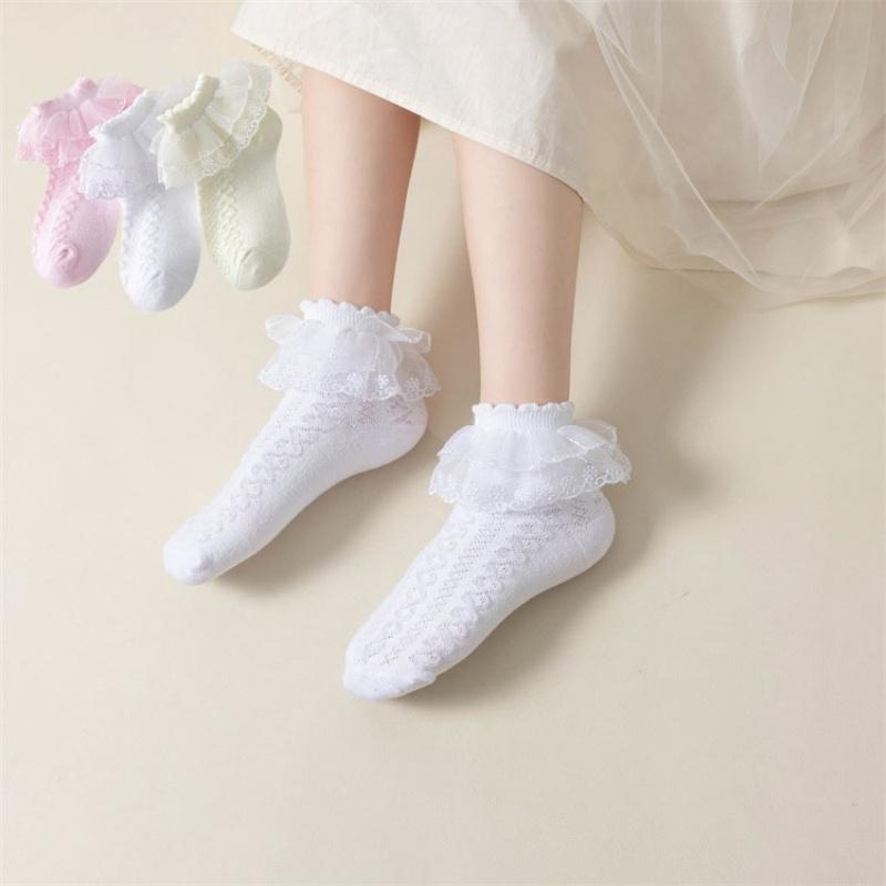 3Pairs/lot Kids Girls Socks For Baby Spring Summer Lace Toddler Princess Girls Socks Children's Short Baby Sock 1-15Year