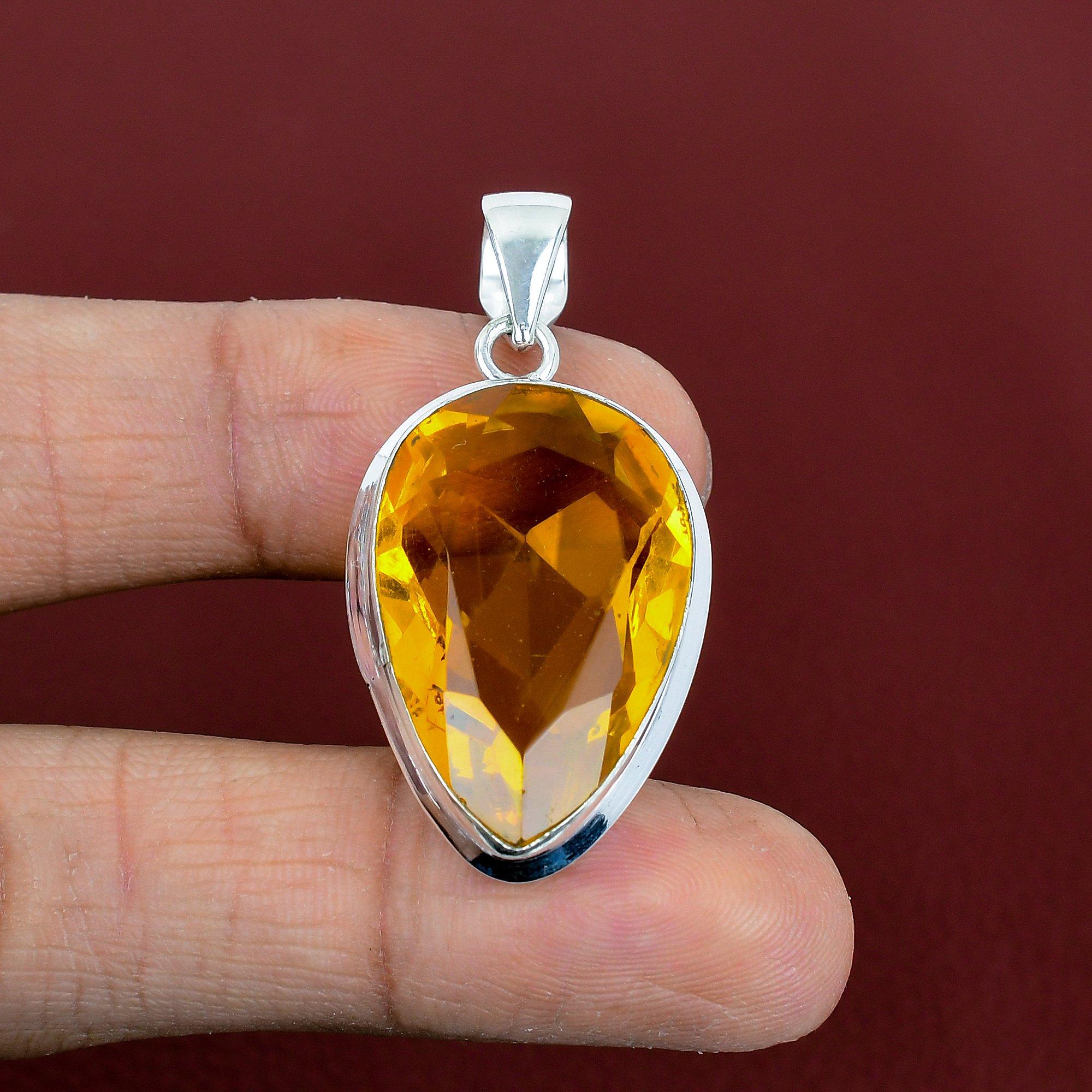 Faceted Citrine Pendant Genuine Gemstone Pendant Unique Jewelry 925 Sterling Silver Pendant Handmade Pendant Silver Jewelry Engagement Gifts