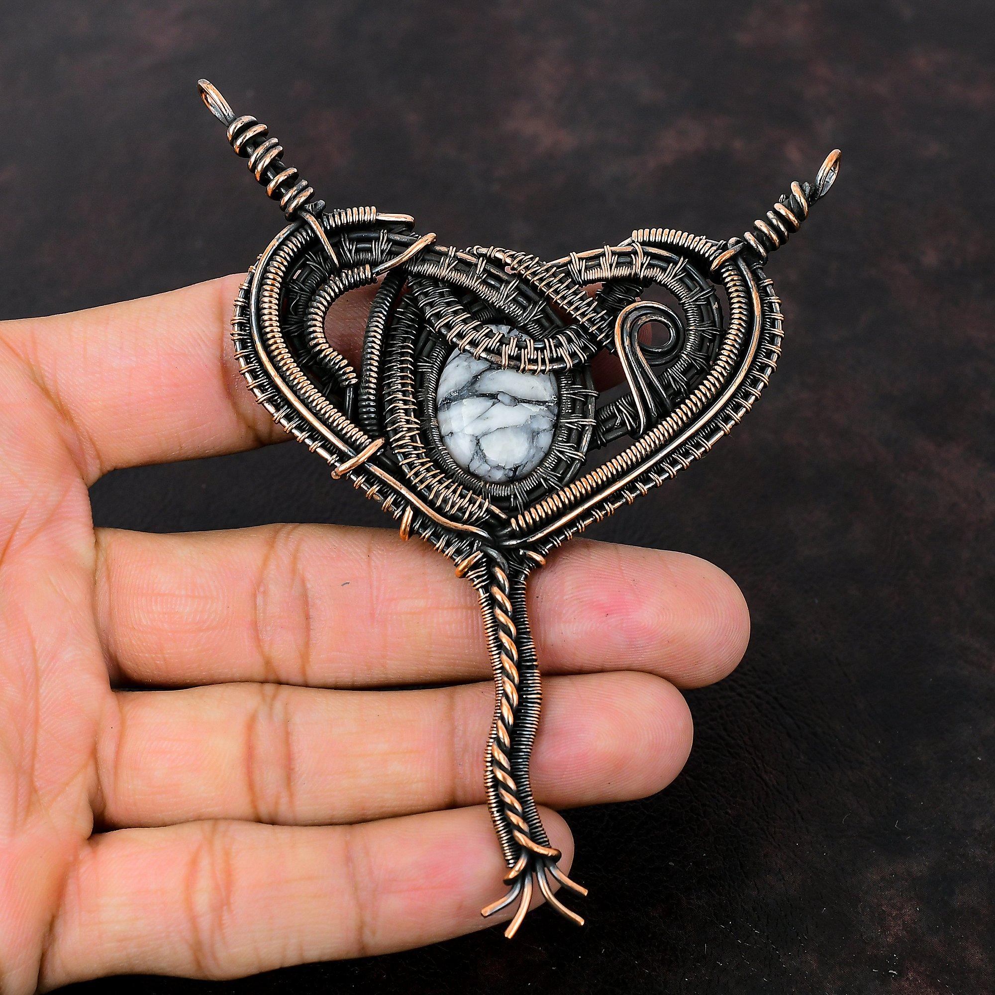 Pinolith Jasper Pendant Copper Wire Wrapped Pendant Gemstone Copper Jewelry Handmade Stylish Pendant Wire Wrapping Jewelry Anniversary Gifts
