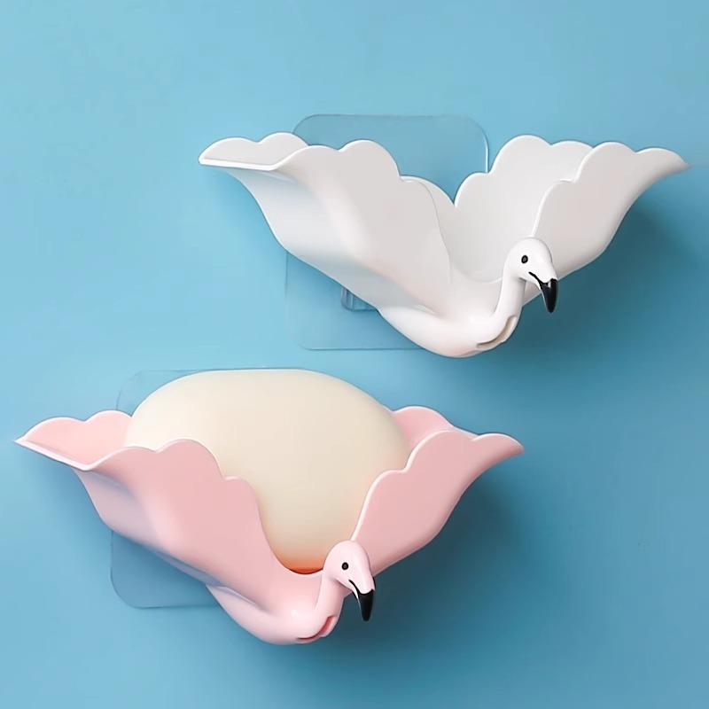 1PCS Household Multifunctional Flamingo Punch-free Soap Box Soap Box Drain Wall-mounted Creative Soap Box