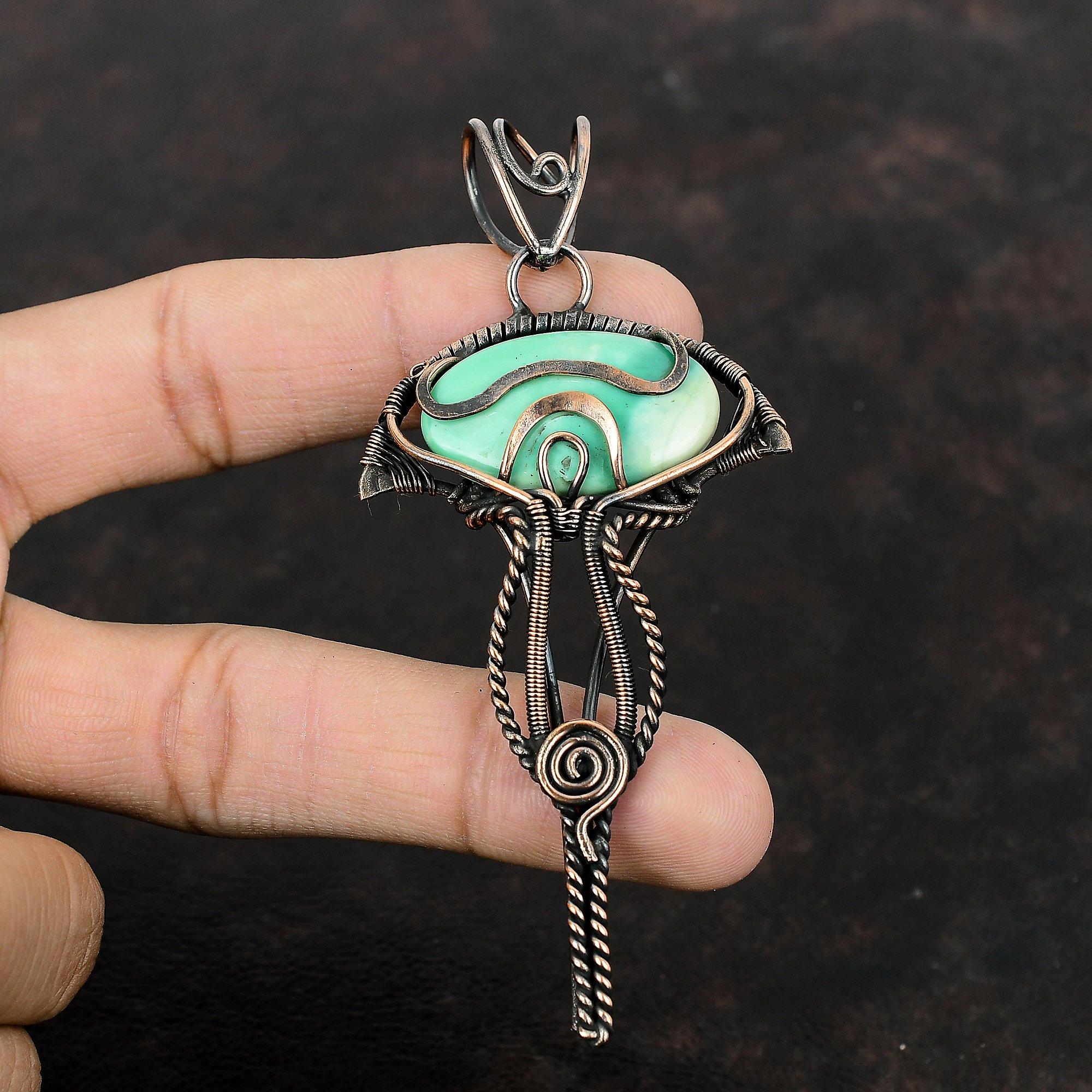 Variscite Pendant Copper Wire Wrapped Pendant Variscite Jewelry Handmade Decent Pendant Gemstone Copper Jewelry Stylish Pendant Gift For Mom
