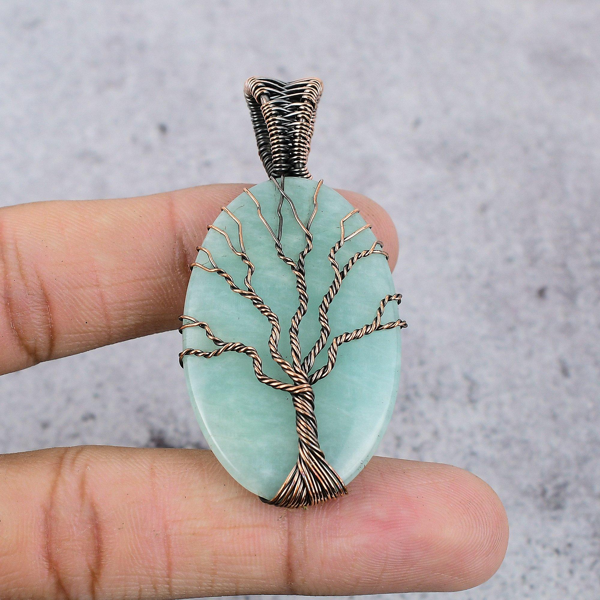 Tree Of Life Amazonite Pendant, 999 Copper Wire Wrapped Pendant Handmade Gemstone Jewelry, Gifts For Wife Brand New Pendant