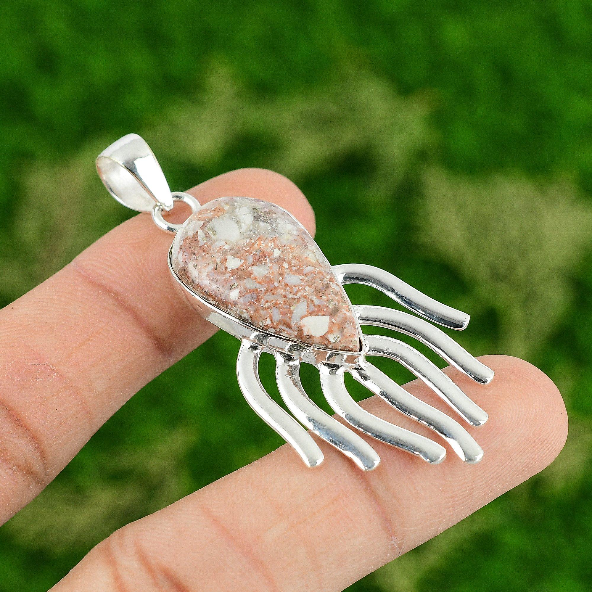 Friendship Day Deal Natural Red Brecciated Mookaite Pendant 925 Sterling Silver