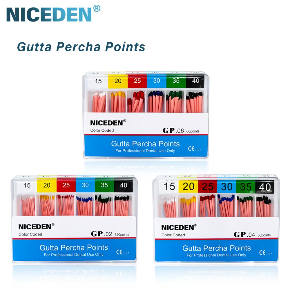 Niceden Dental Gutta Materials Percha Root Points Endodontics Cotton Fiber Tips Dentistry GP Canal Taper 02 04 06 #15-40 F1-F3