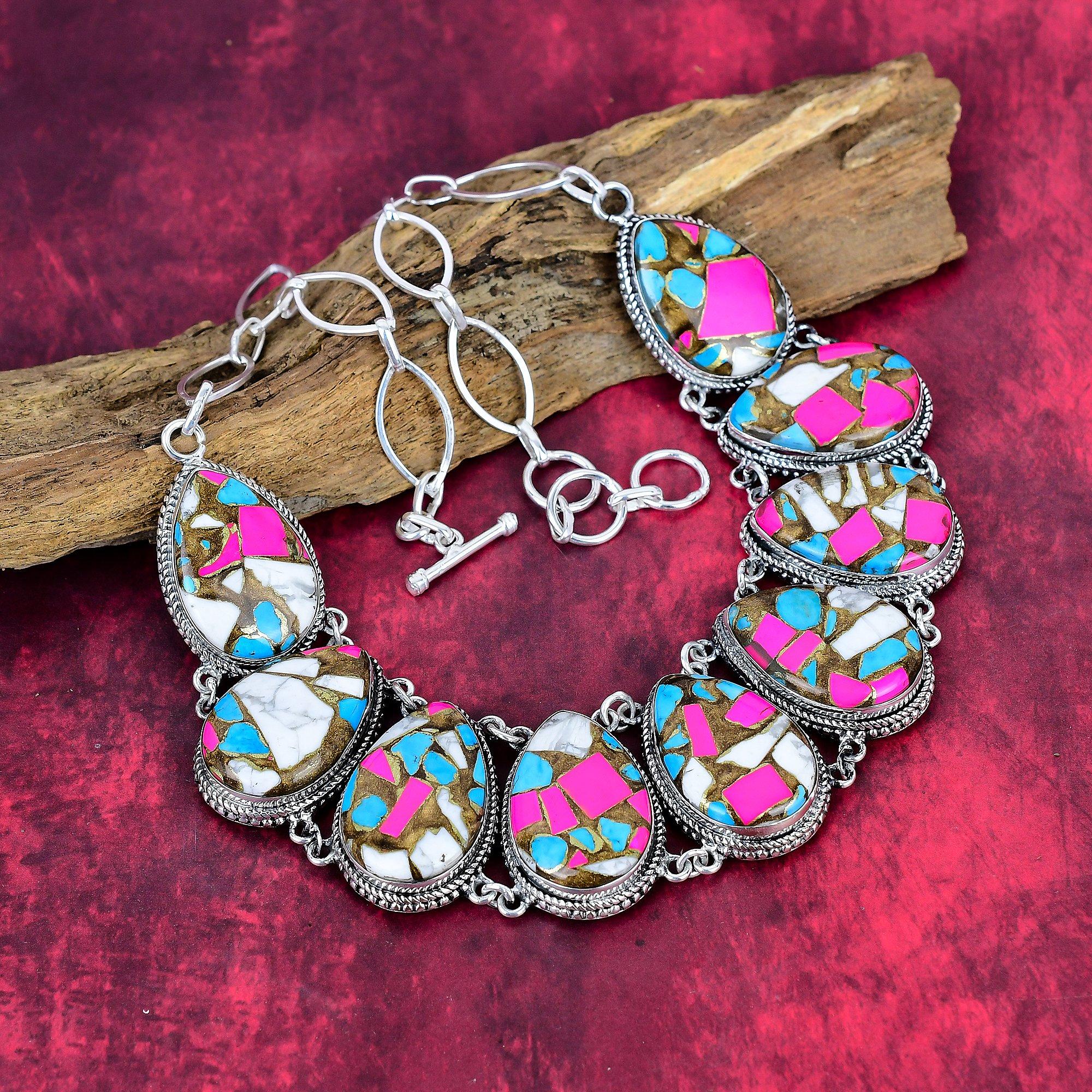 Cotton Candy Turquoise 925 Solid Sterling Silver Necklace Adjustable, Chain Necklace Handmade Gemstone, Gifts For Love Antique Jewelry