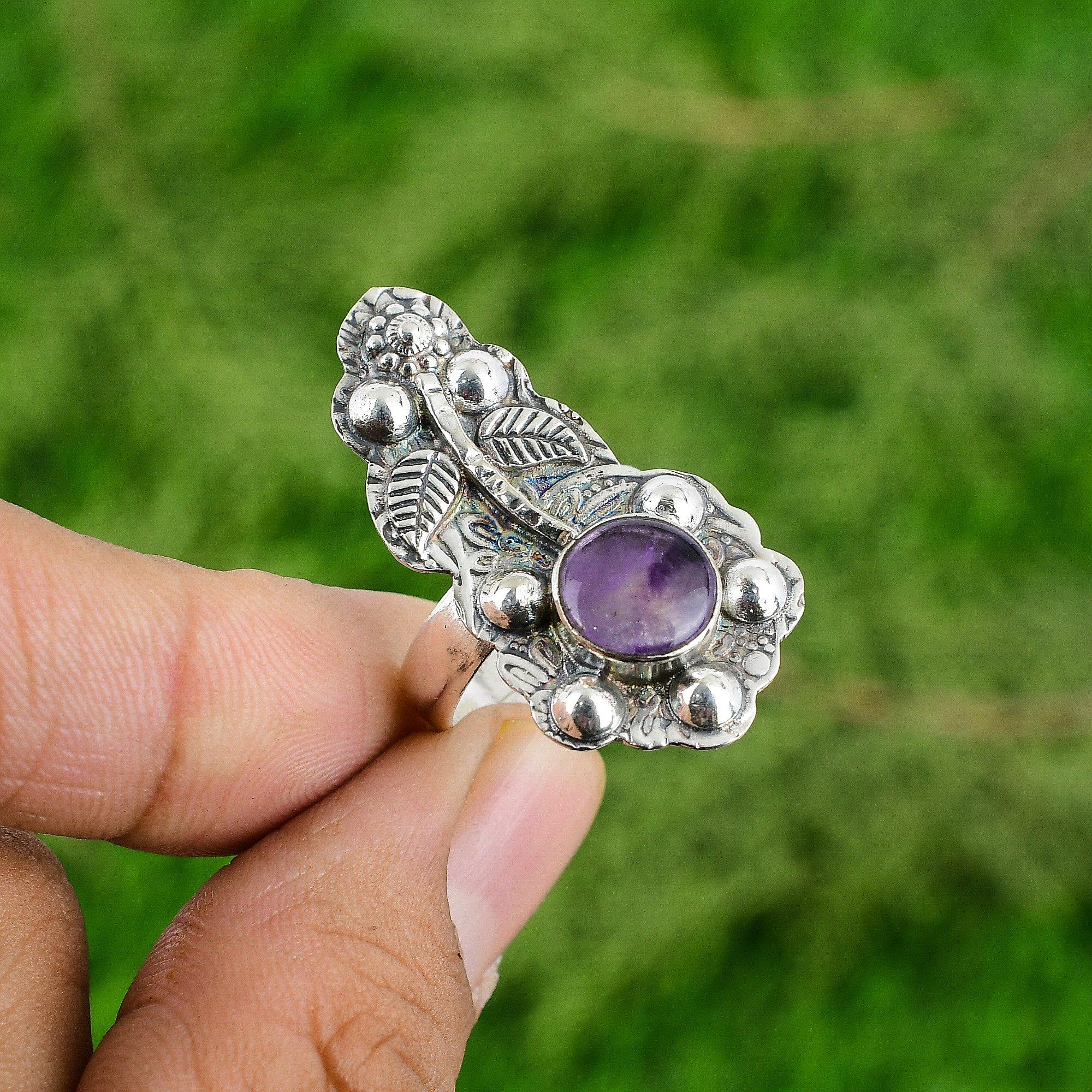 Natural Star Amethyst Sterling Silver Daughter New Stackable Flower Ring Jewelry
