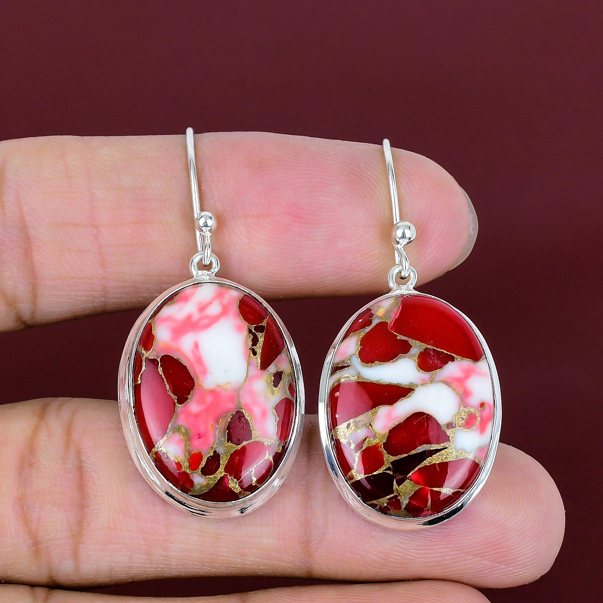Kingman Red Mohave Copper Turquoise Earring Gemstone Earrings Dainty Jewelry 925 Sterling Silver Earring Gifts for Her Handmade Drop Earring