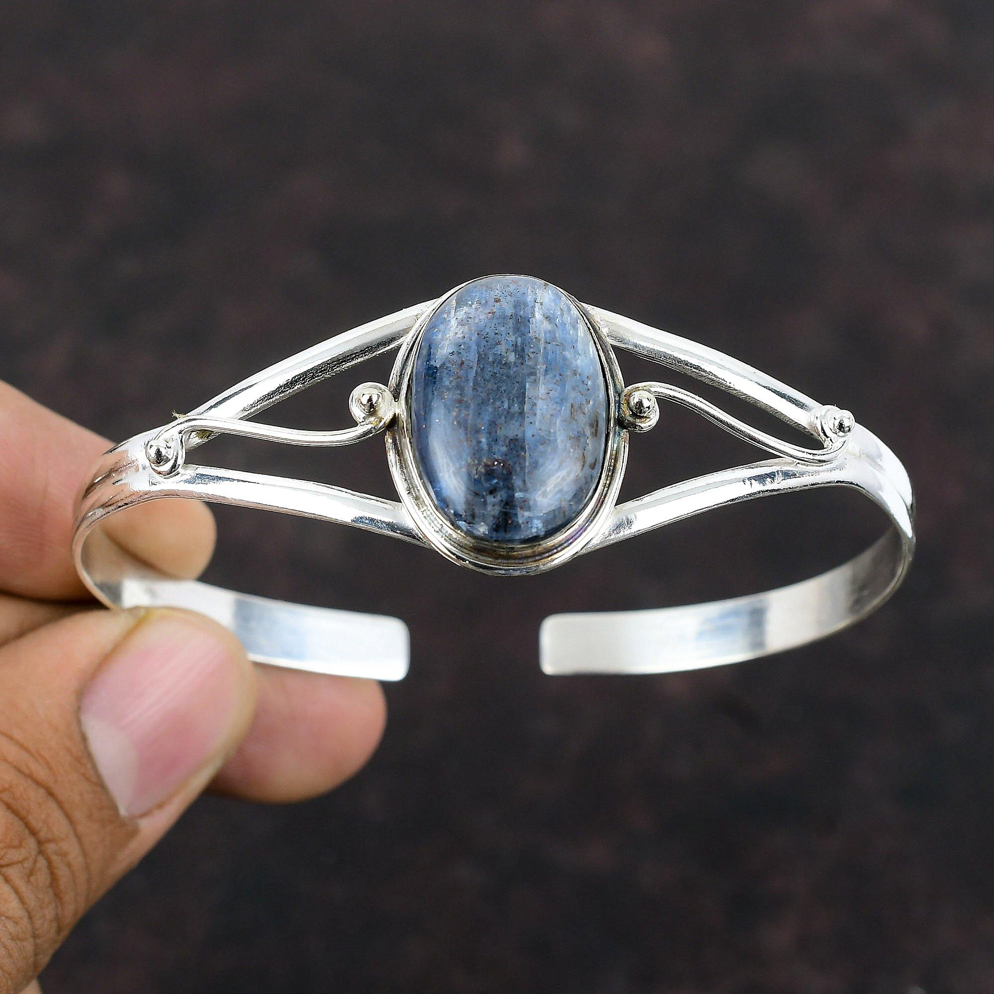 Brățară Kyanite Bijuterii cu pietre prețioase reale Brățară manșetă din argint 925 Bijuterii lucrate manual Brățară reglabilă Bijuterii de designer antic pentru cadou