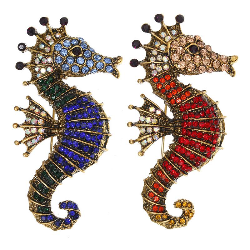 Sparkling Rhinestone Seahorse Brooches Sea Animal Office Casual Brooch Pins Corsage