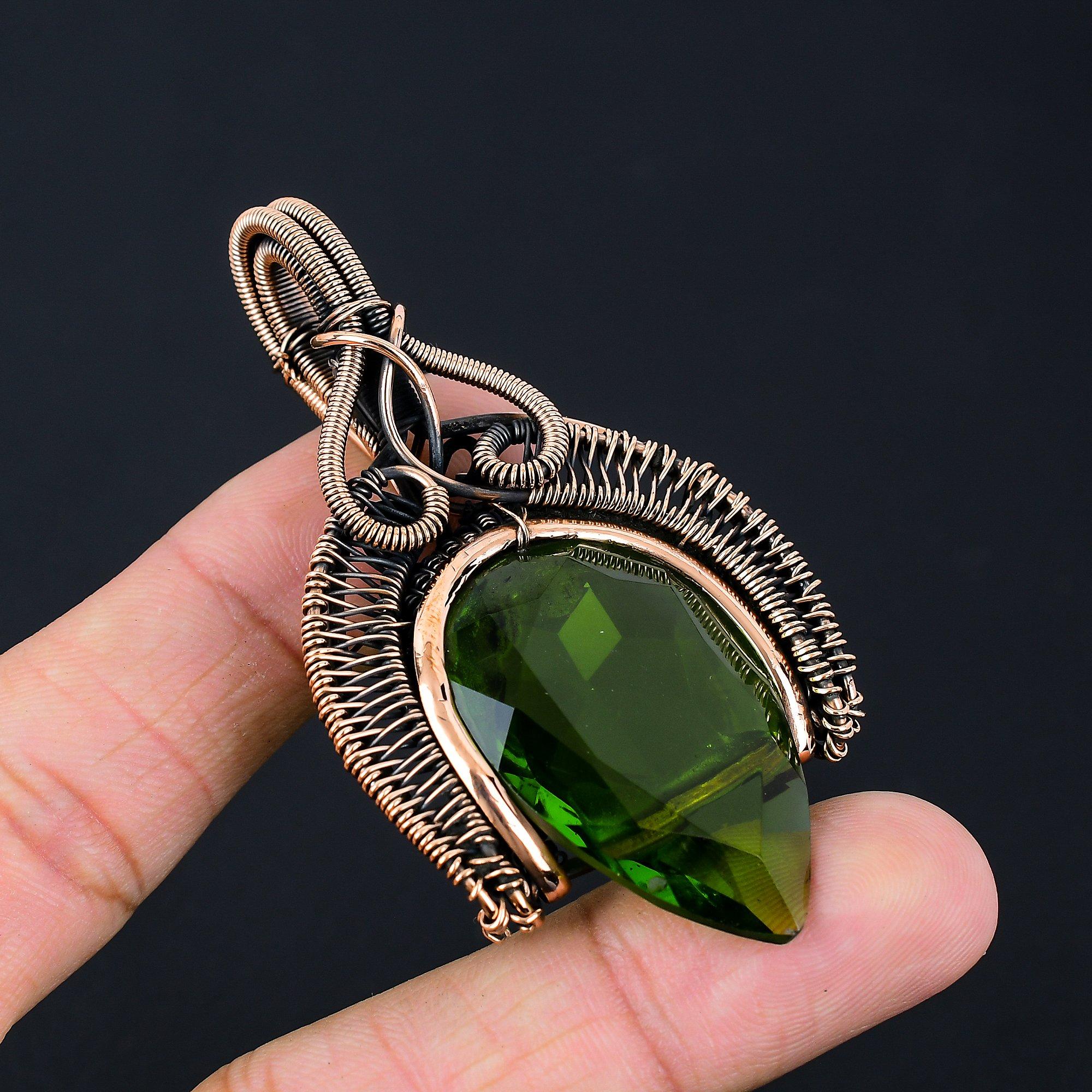 Unique Peridot Gemstone Pure Copper Wire Wrap Handmade Wonderful Jewelry Pendant