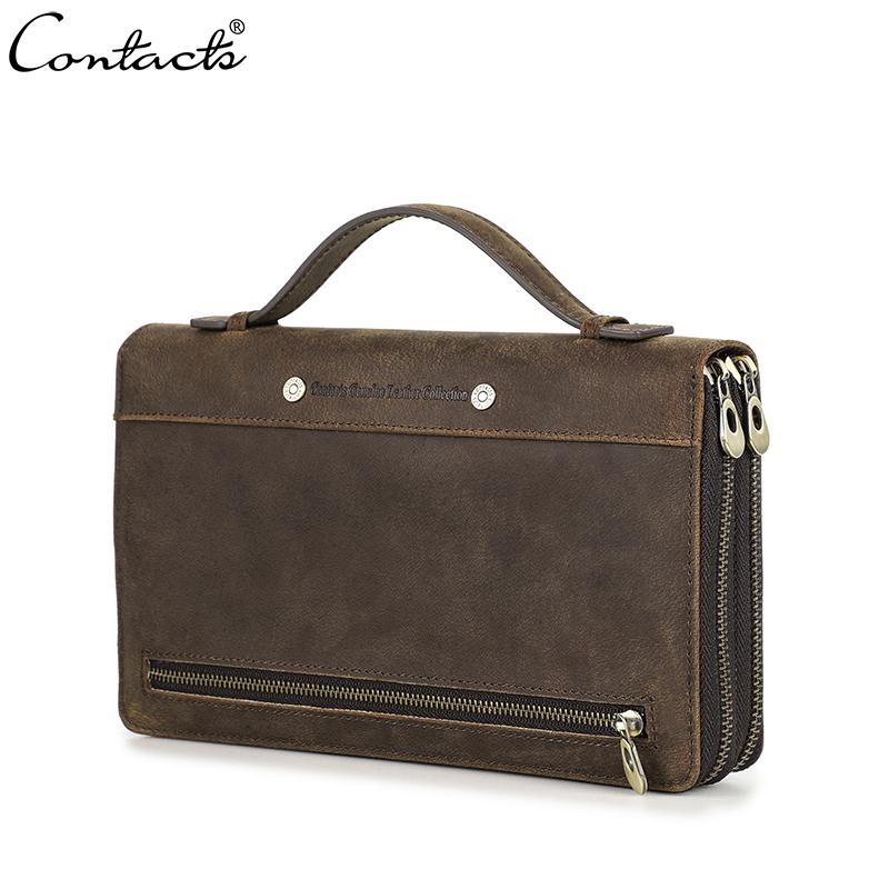 Genuine Leather Men's Clutch Handbag Double Zipper Long Purse Casual Wallet Bag Clutch High Quality