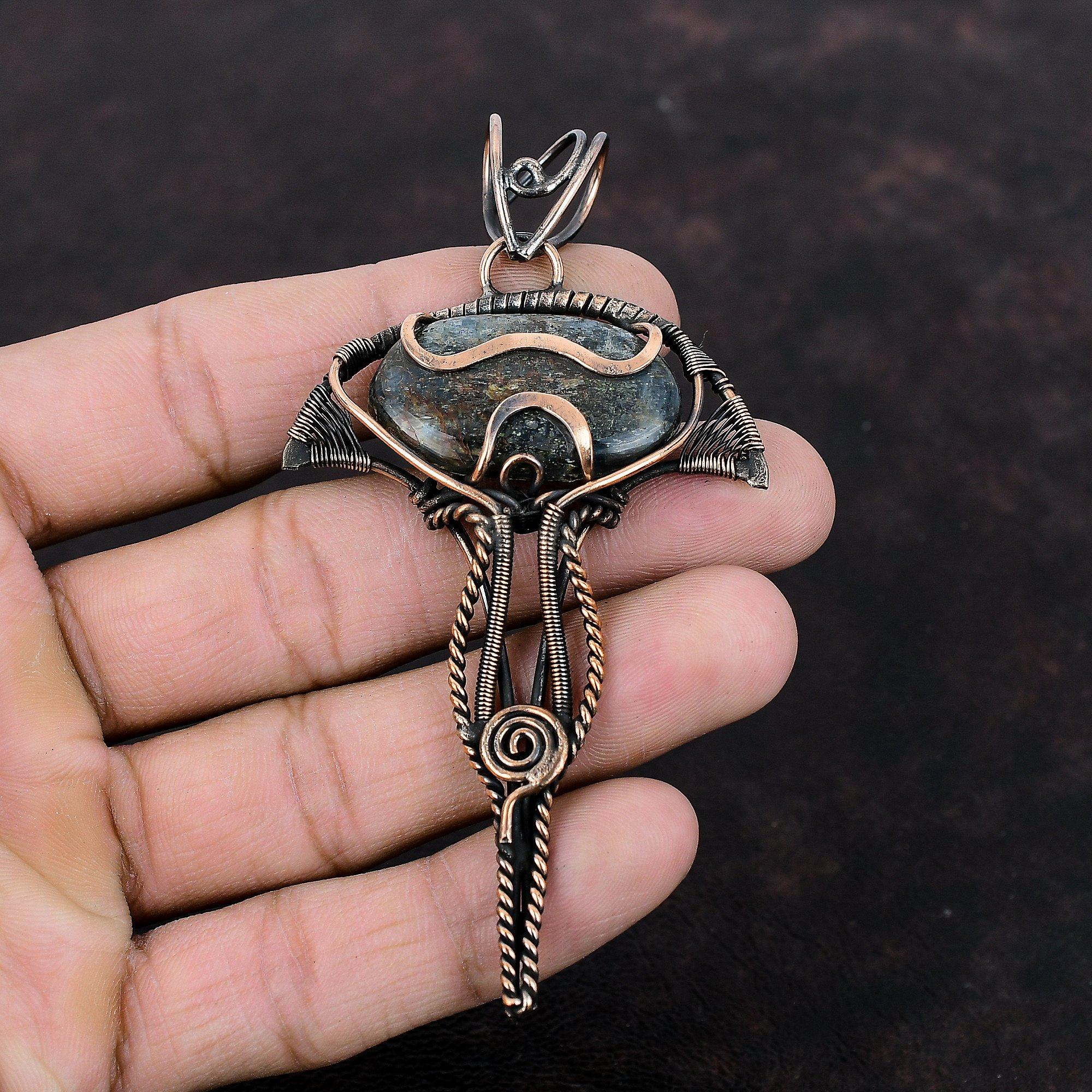 Kyanite Pendant Copper Wire Wrapped Gemstone Pendant Handmade Boho Hippie Pendant Copper Jewelry Elegant Pendant Gift For Him Unique Jewelry