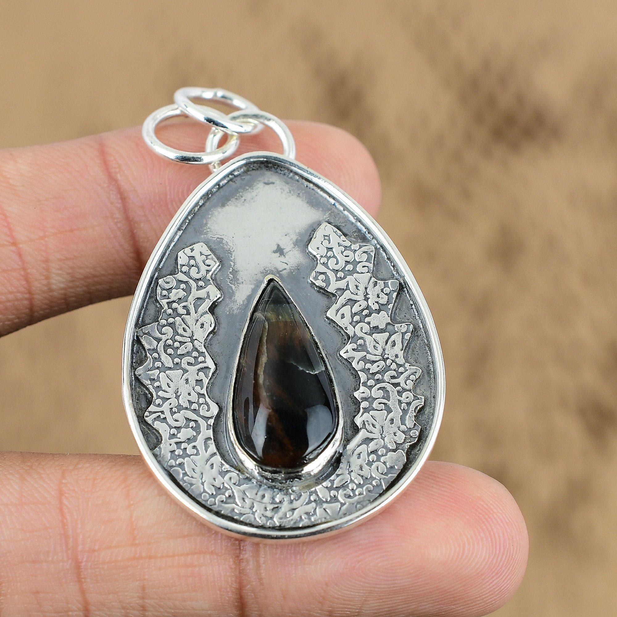 Pear Natural Pietersite Sterling Silver Sister Wedding Birthday Pendant Jewelry