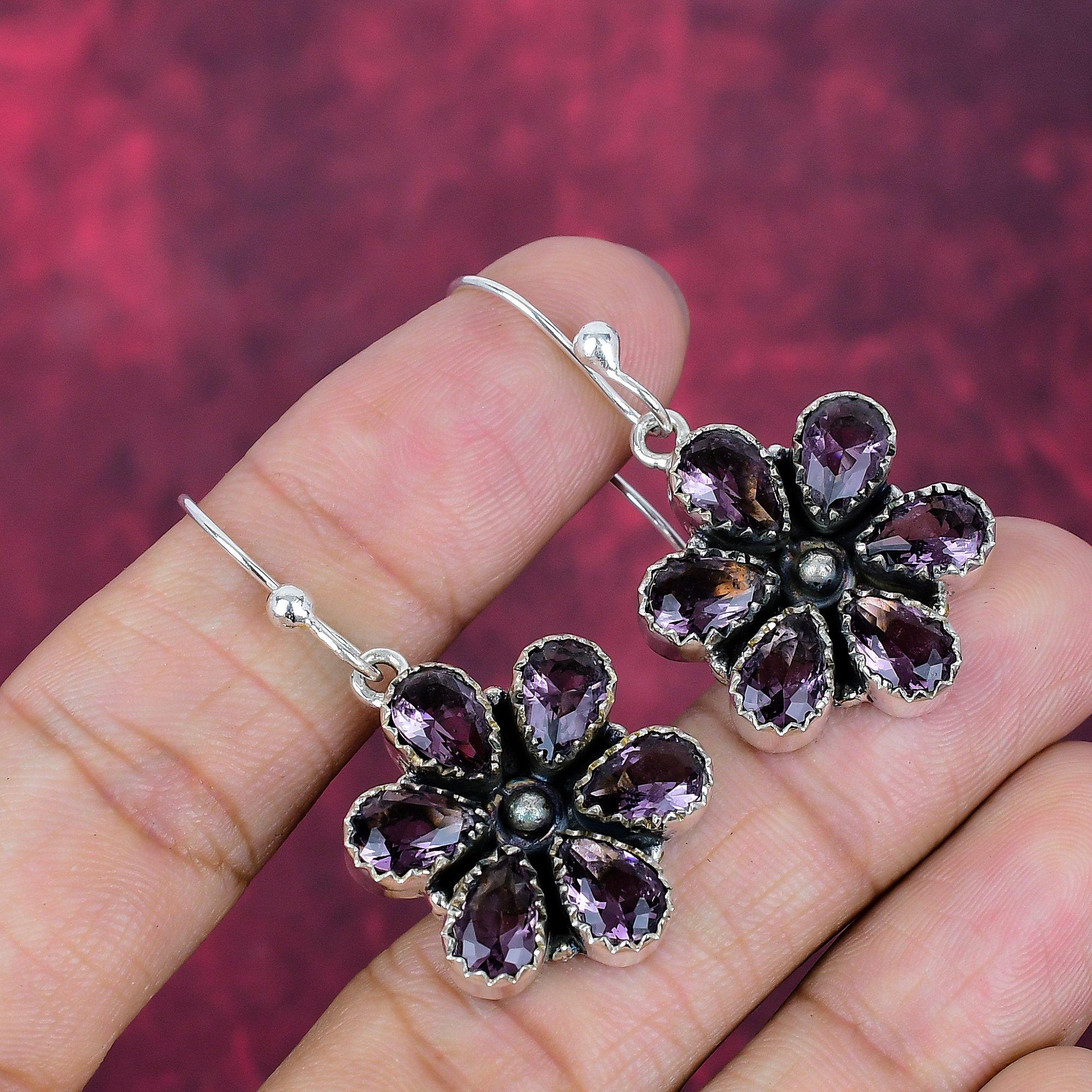 Amethyst Rough Earrings, Gemstone 925 Sterling Silver Handmade Wonderful Jewelry Earring, Gift For Love