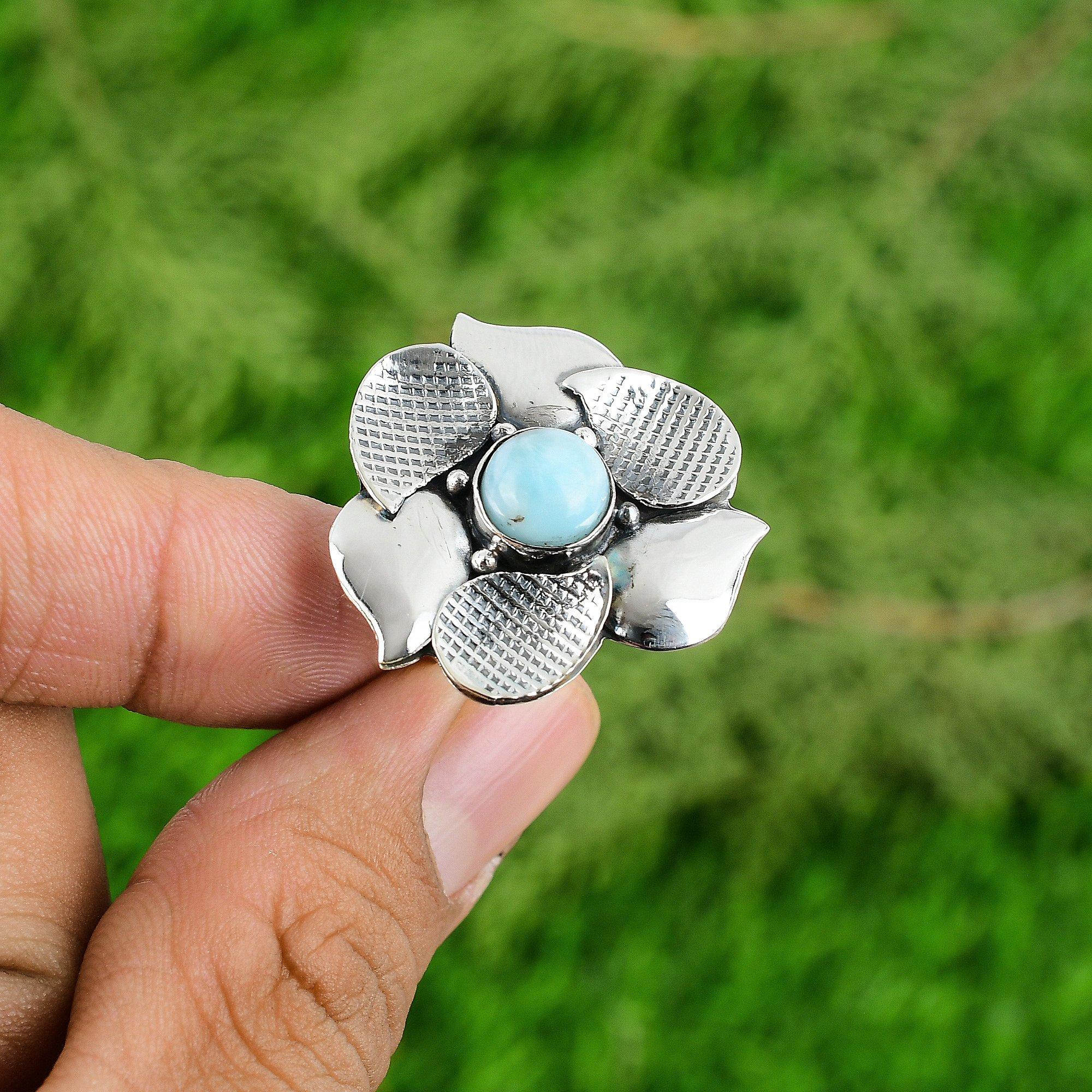 Memorial Day Sale Sterling Silver Natural Larimar Stackable Bezel Ring Size Yes