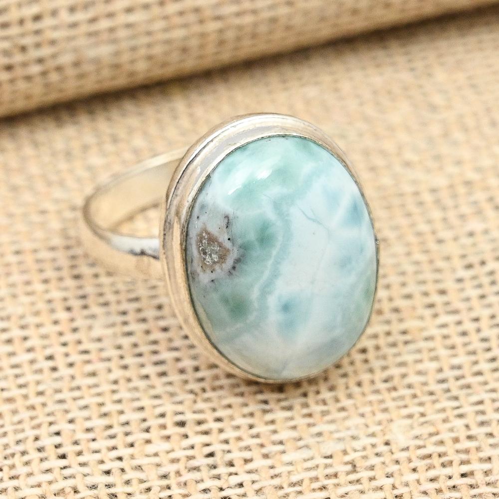 Larimar Edelstein 925 Sterlingsølv Håndlaget Fantastisk Smykke Ring