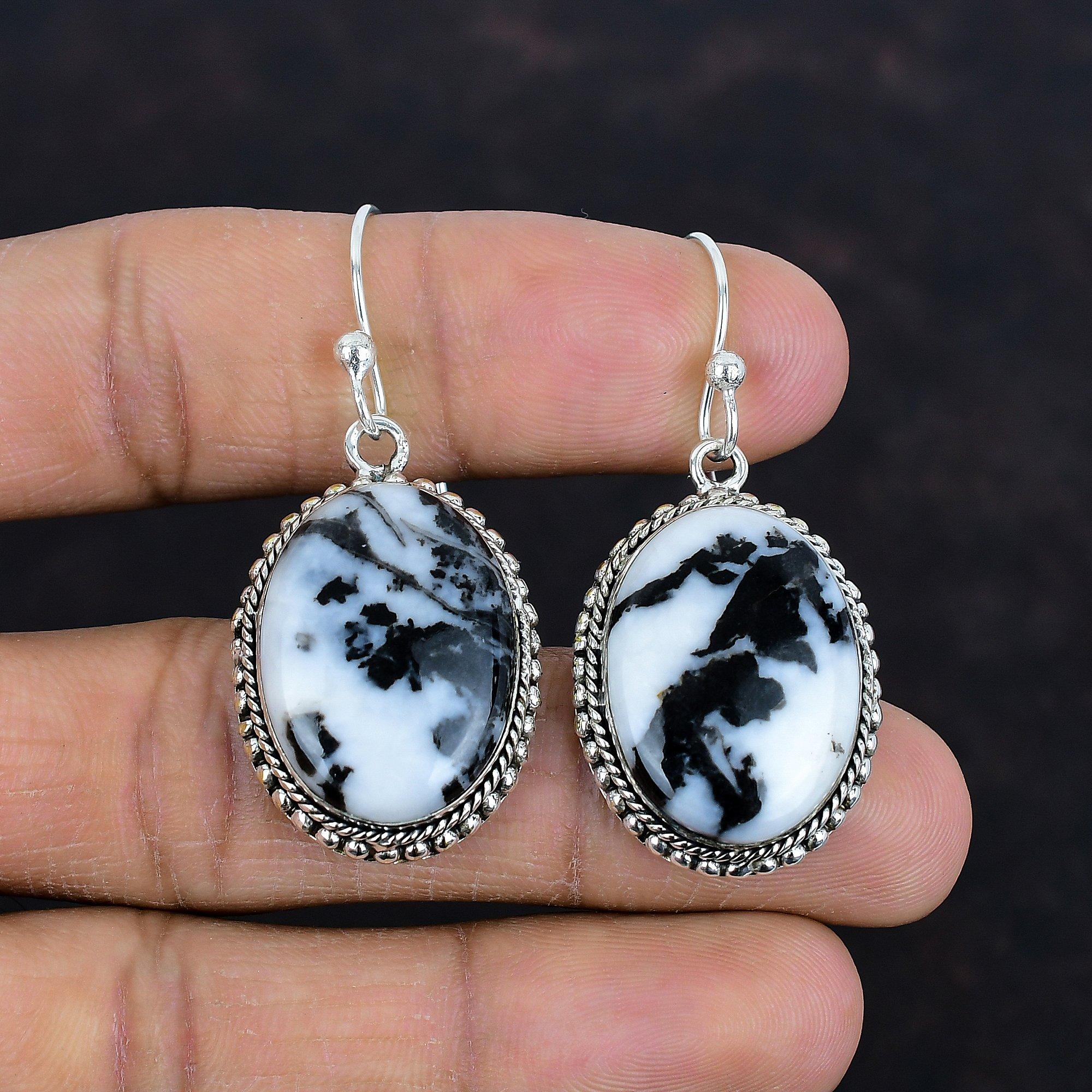 Cercei cu turcoaz de bivol alb, cercei cu pietre prețioase făcuți manual, cercei din argint sterlin 925, bijuterii cu piatră de naștere, cercei drop vintage, cadouri pentru ea