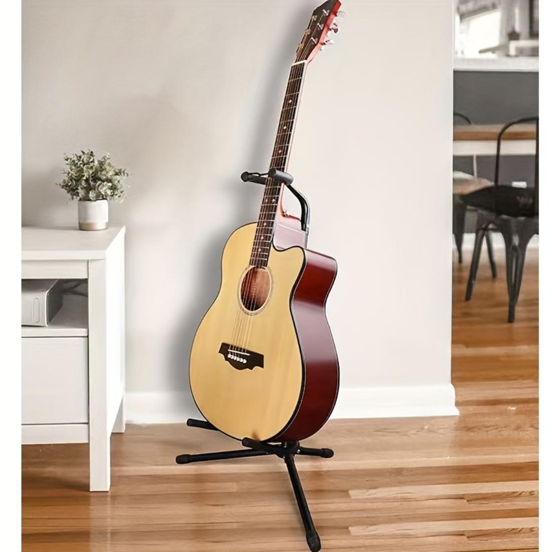 Supporto per Chitarra Pieghevole Portatile Regolabile, Protezione in Spugna a Forma di U con Cinturino di Blocco del Manico Base a Treppiede Stabile per Uso su Palco e in Studio di Registrazione