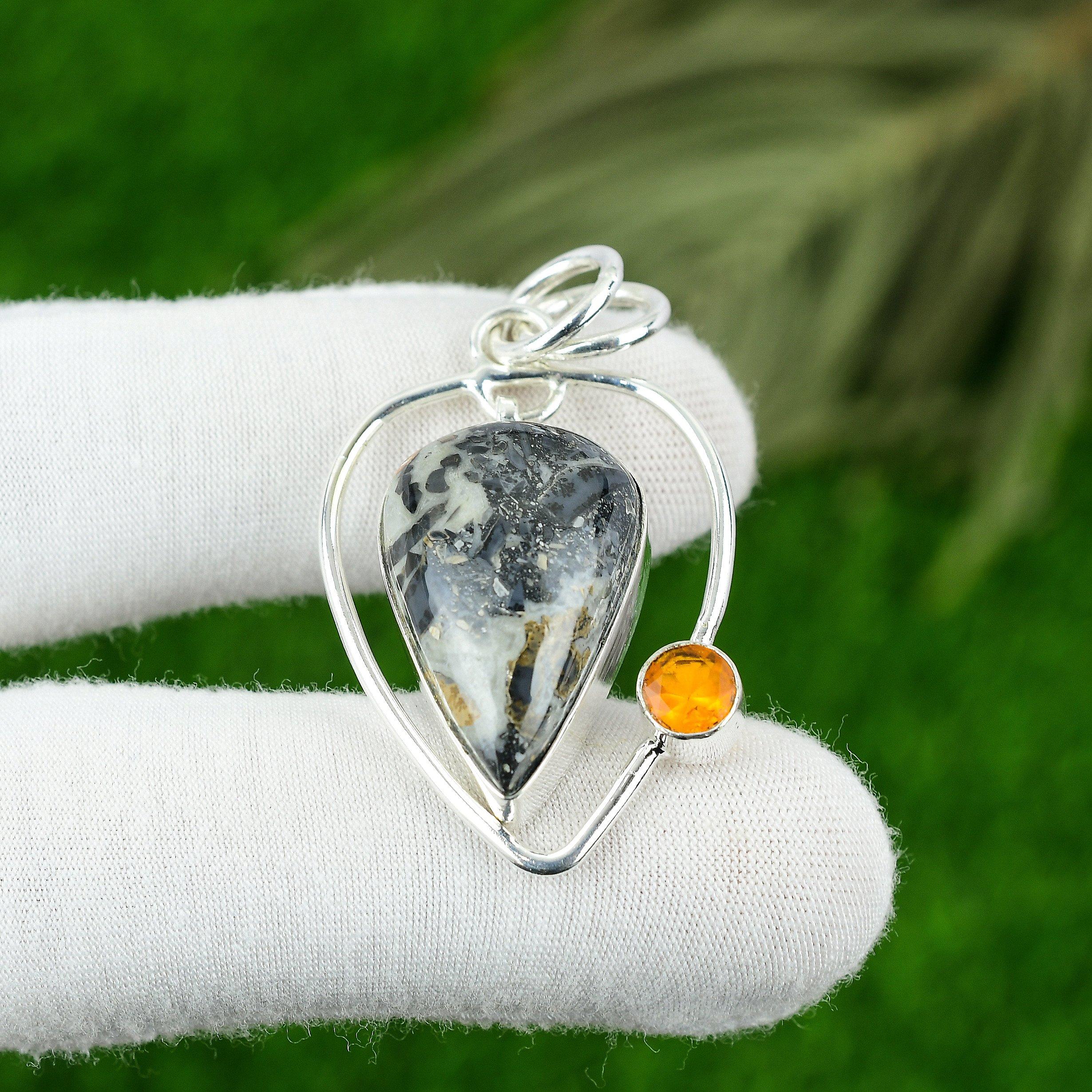 Maligano Jasper Gemstone Citrine Bezel Sister Unique Pendant 925 Sterling Silver