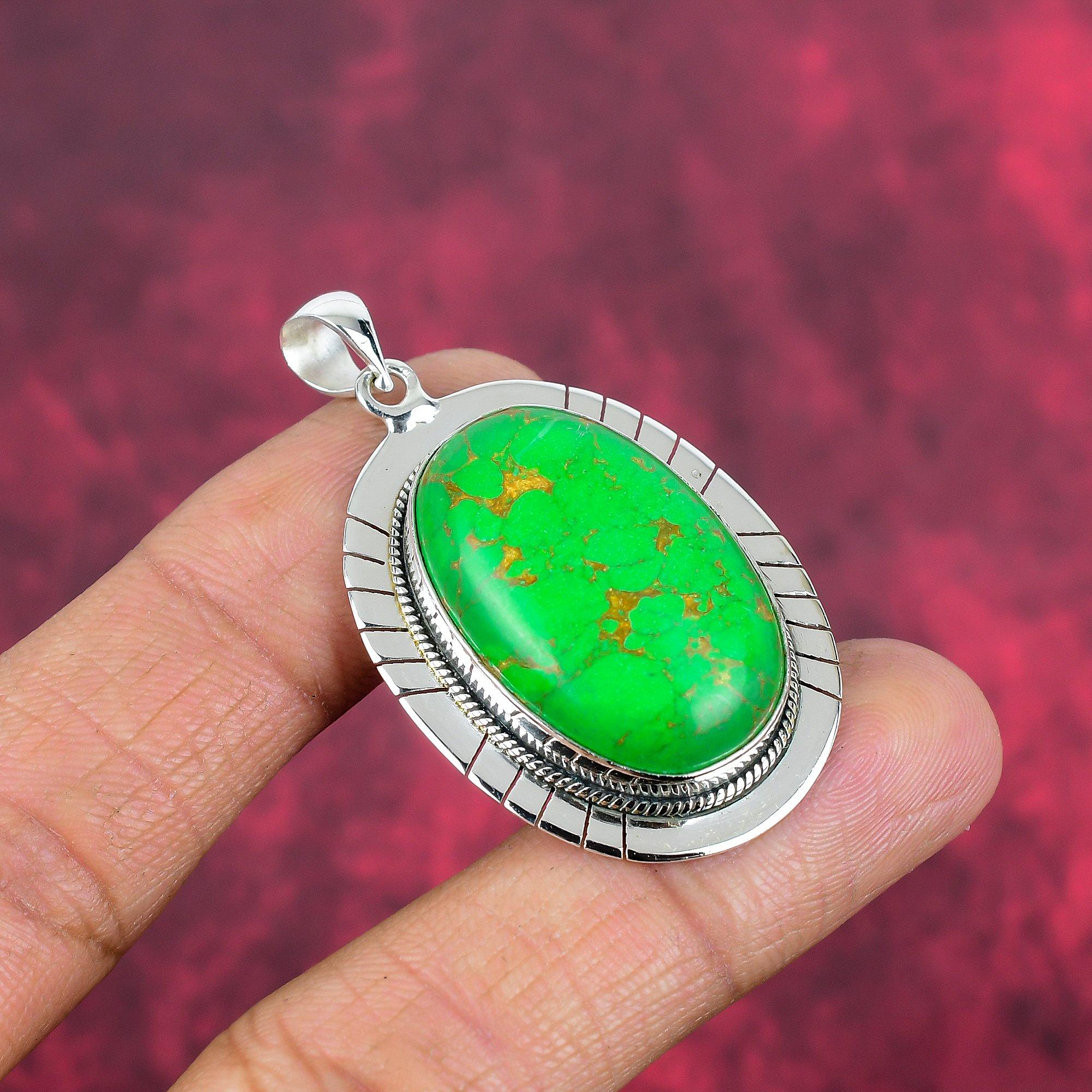 Grüner Kupfer Türkis Anhänger, 925 Sterling Silber Anhänger Edelstein Schmuck, handgefertigter Anhänger Erstaunlicher Schmuck, Geschenk für Sie