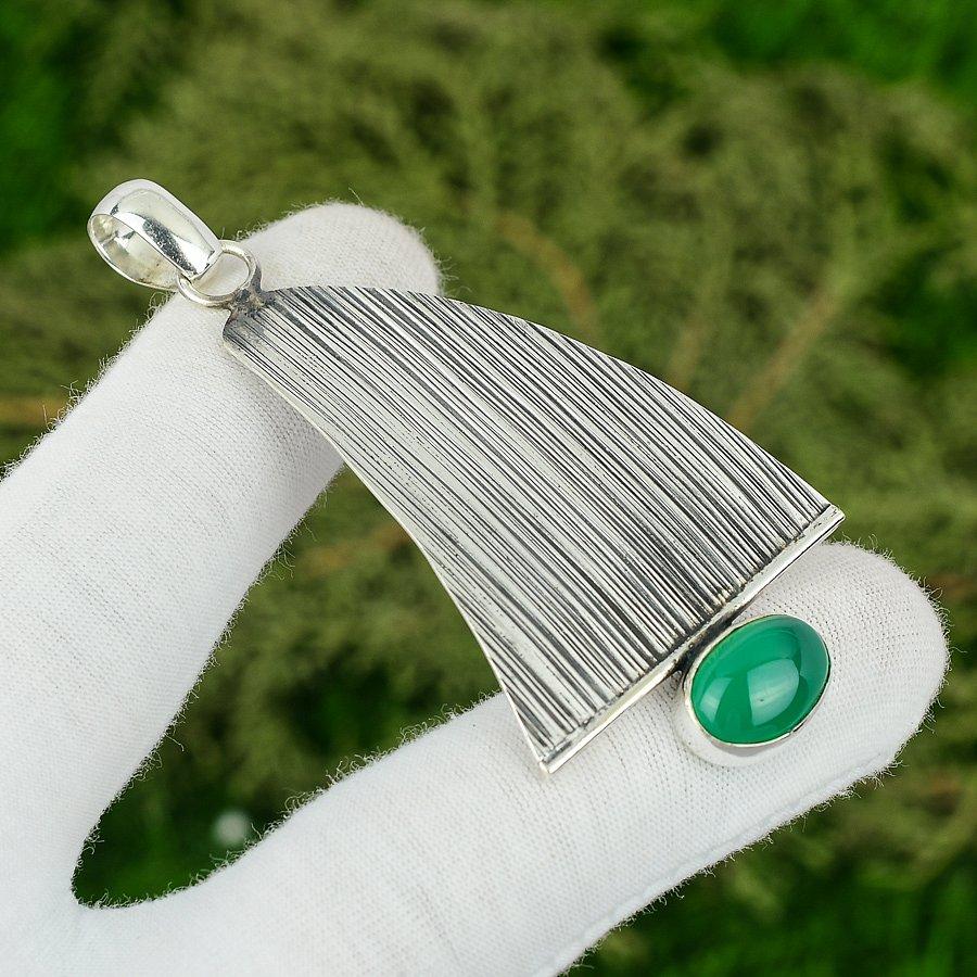 Natural Onyx Gemstone Pendant Green Handmade 925 Sterling Silver Indian Jewelry