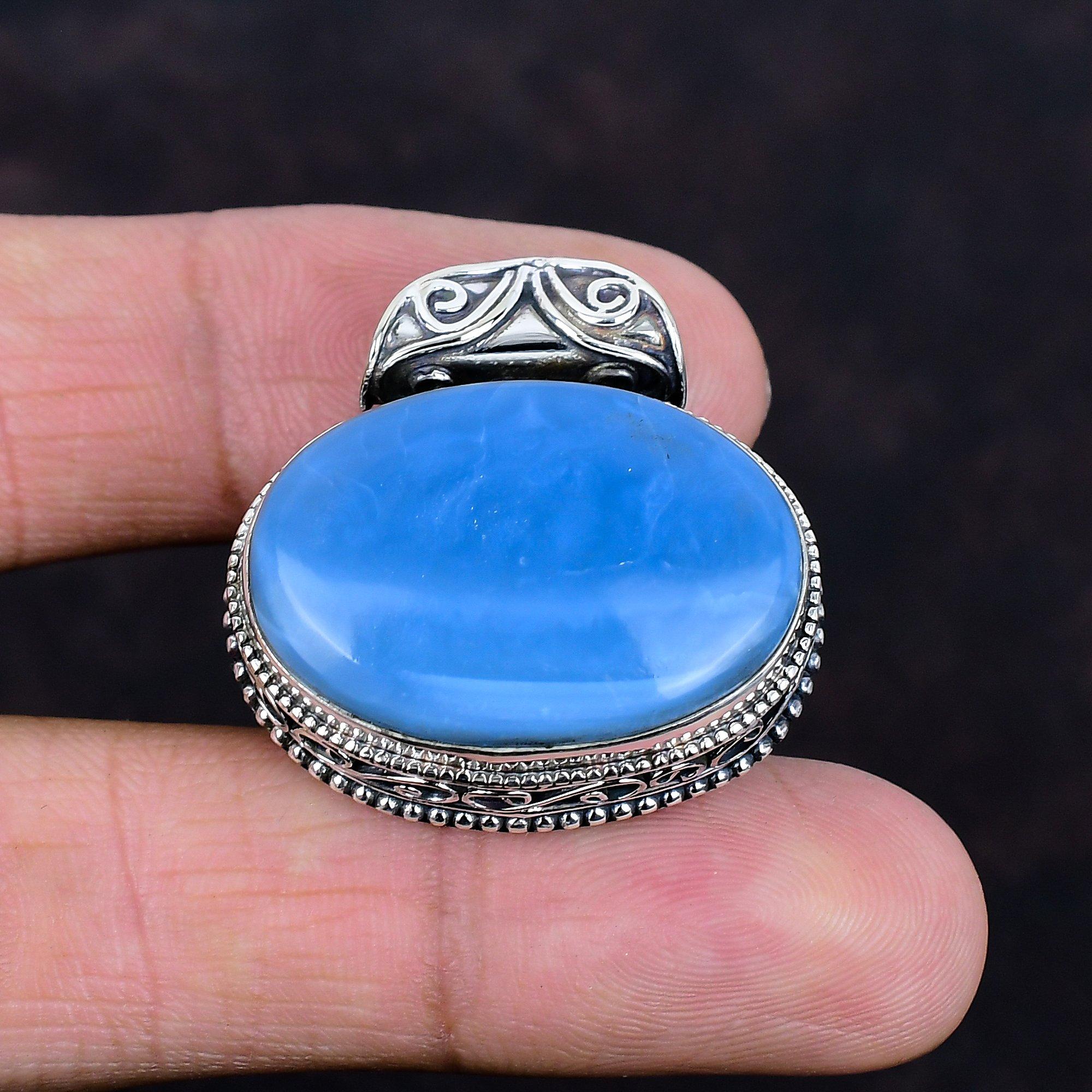 Owyhee Blue Opal Pendant Natural Gemstone Jewelry Vintage Pendant 925 Sterling Silver Pendant Handmade Pendant Gifts for Him Elegant Jewelry