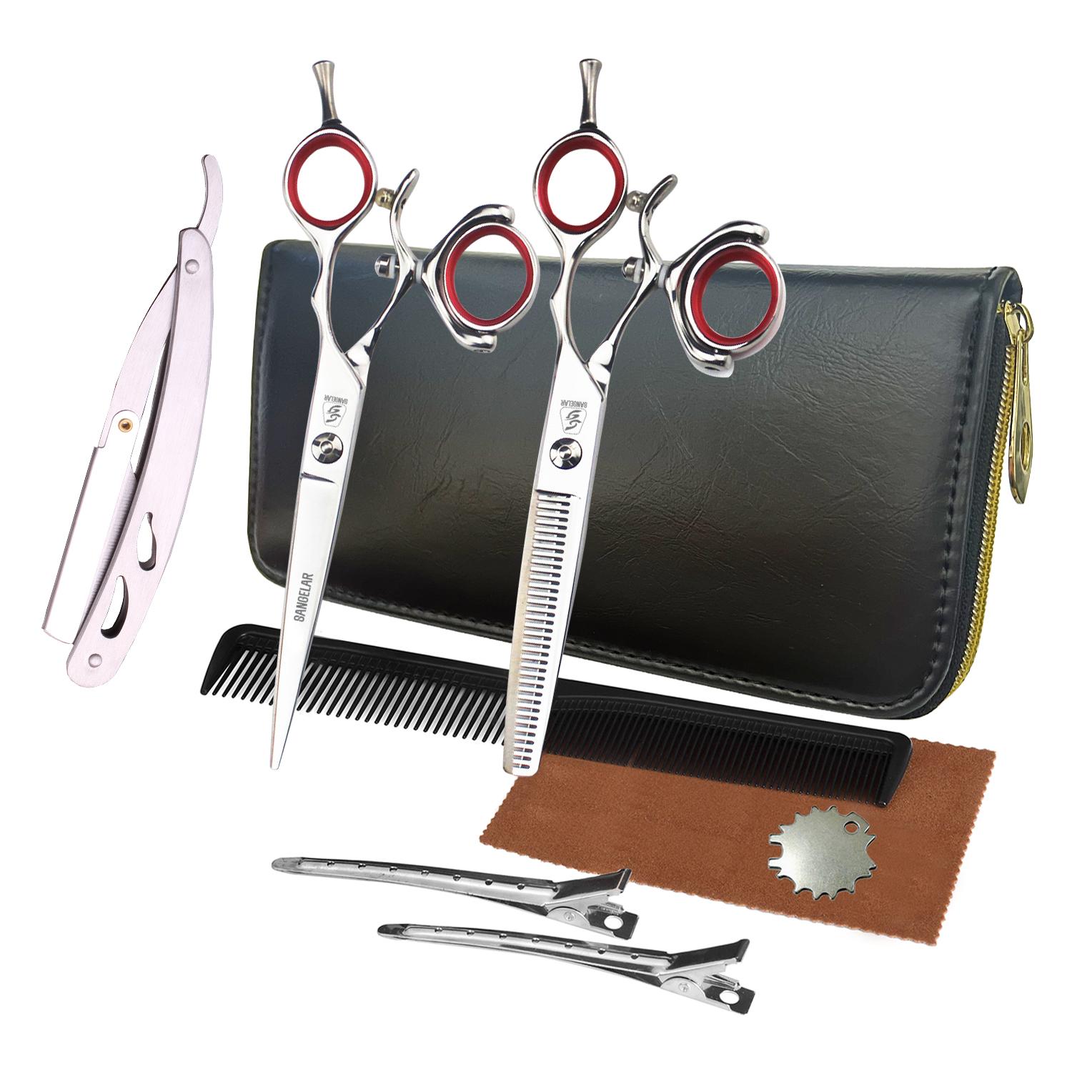 SANGELAR 6-Zoll-Top-Haarscheren-Set mit drehbarem Griff, professionelles Friseur- und Friseur-Set, professionelles Friseur- und Friseurscheren-Set