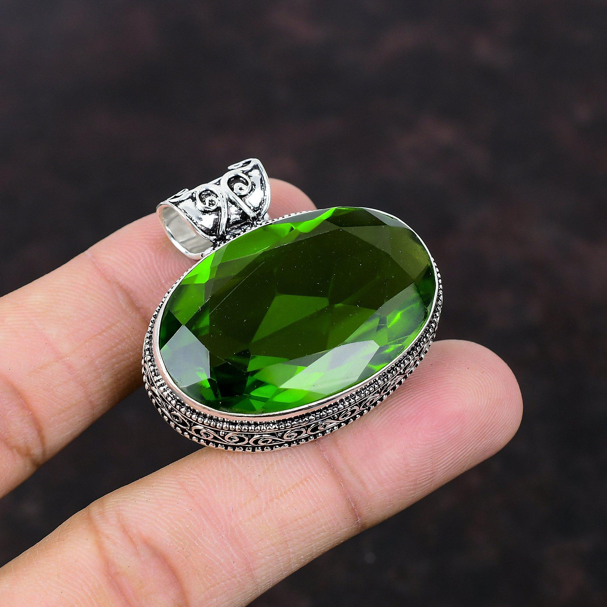 Faceted Peridot Pendant Handmade Jewelry Designer Pendant 925 Sterling Silver Pendant Peridot Gemstone Jewelry Vintage Pendant Gift For Her