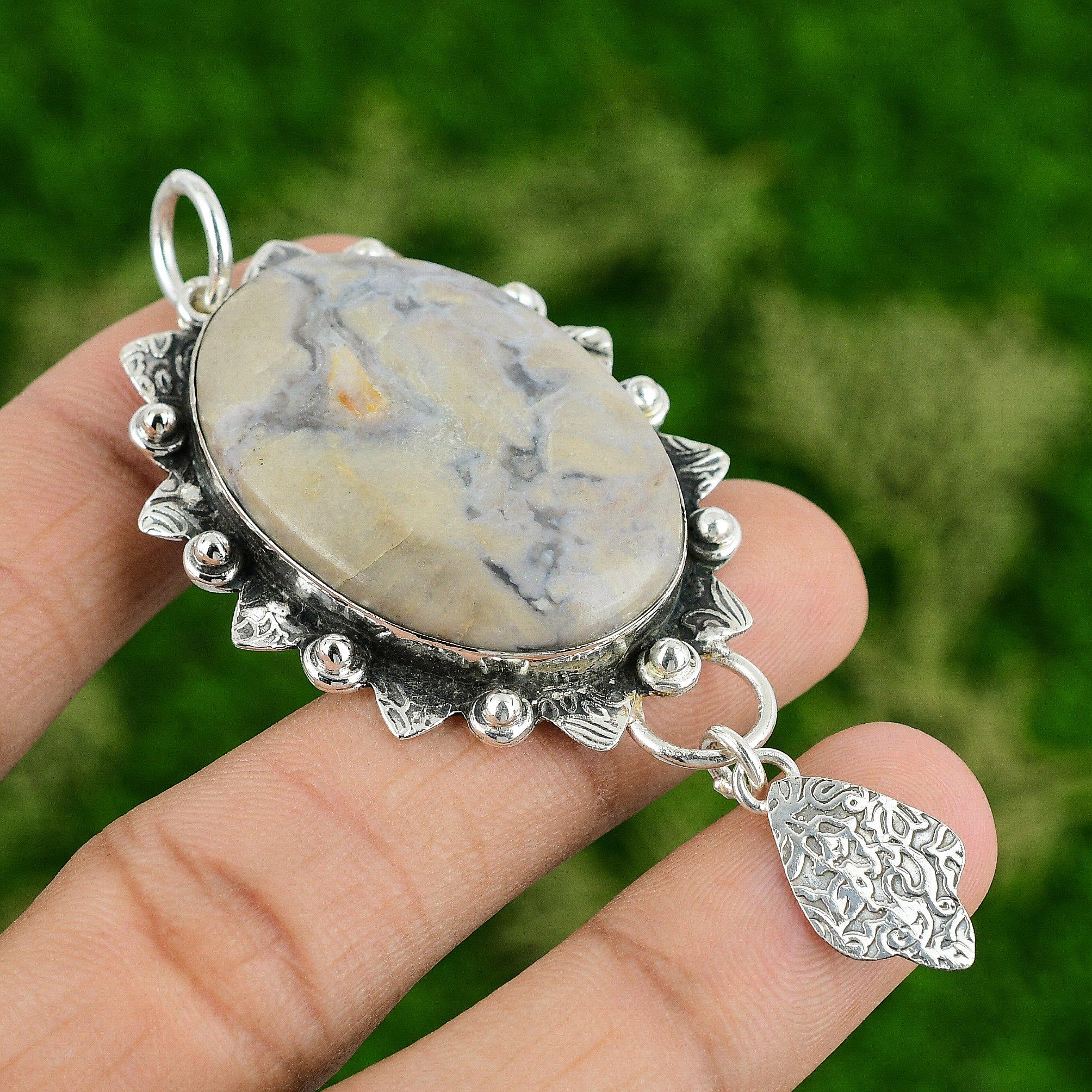 Natural Porcelain Jasper Sterling Silver Trendy Mother Artisan Pendant Jewelry