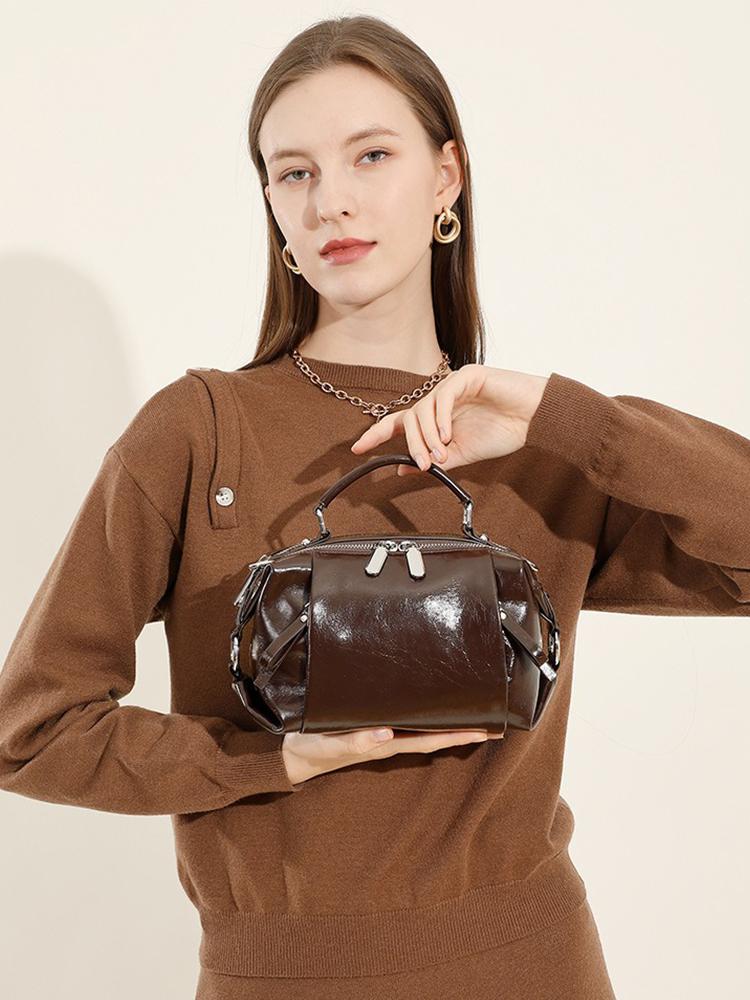 Zency Women High Quality Genuine Leather Boston Bag Roomy Pockets For Everyday Use