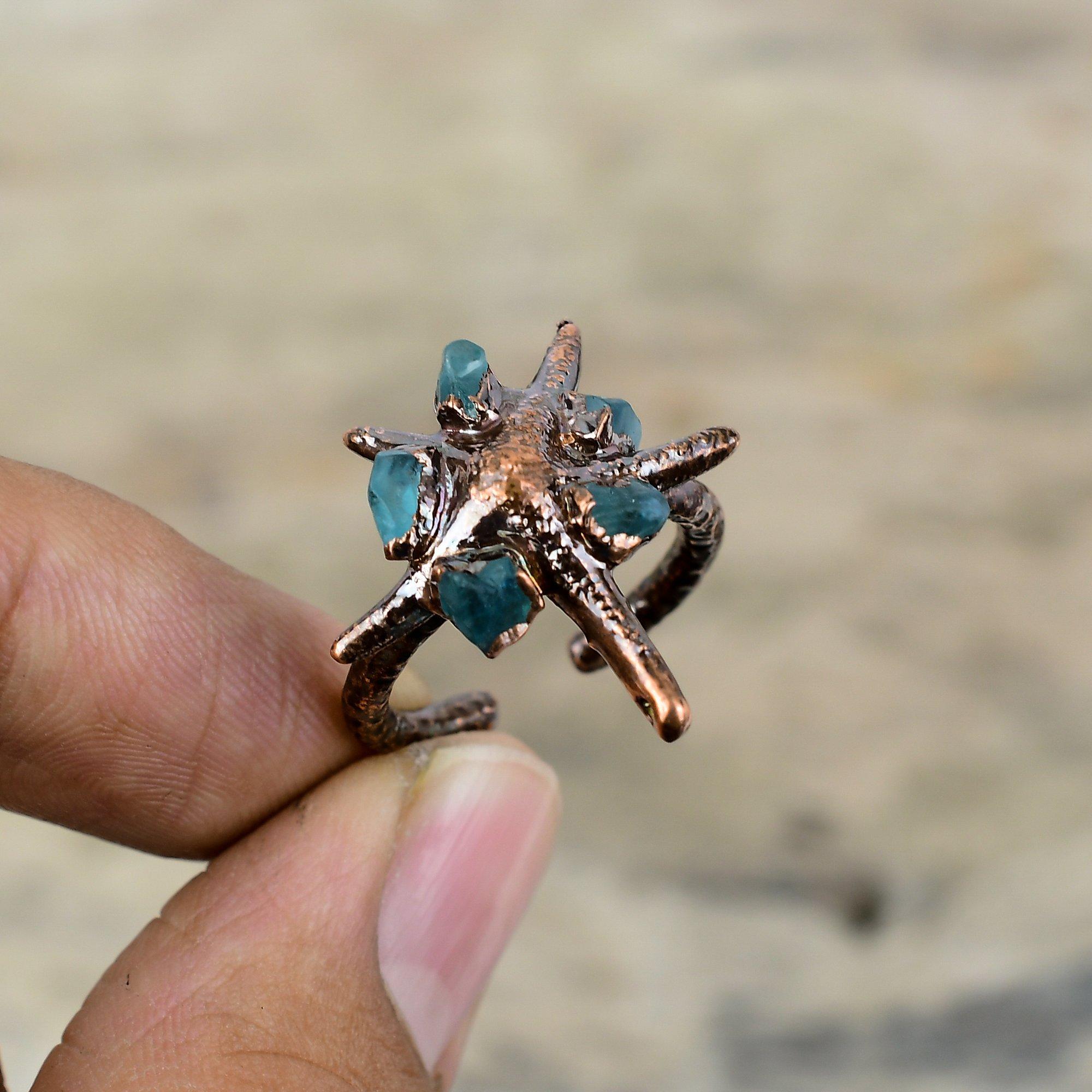 Aquamarine Rough Ring Electroformed Copper Ring Handmade Adjustable Ring Copper Jewelry Gemstone Ring Anniversary Gift Electroformed Jewelry