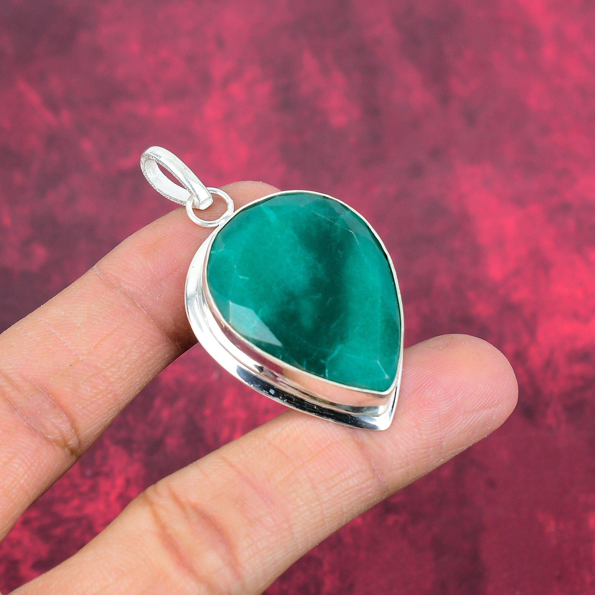 Smaragd Anhänger, 925 Sterling Silber Anhänger Edelstein Schmuck, handgefertigter Anhänger erstaunlicher Schmuck, Geschenk für Sie