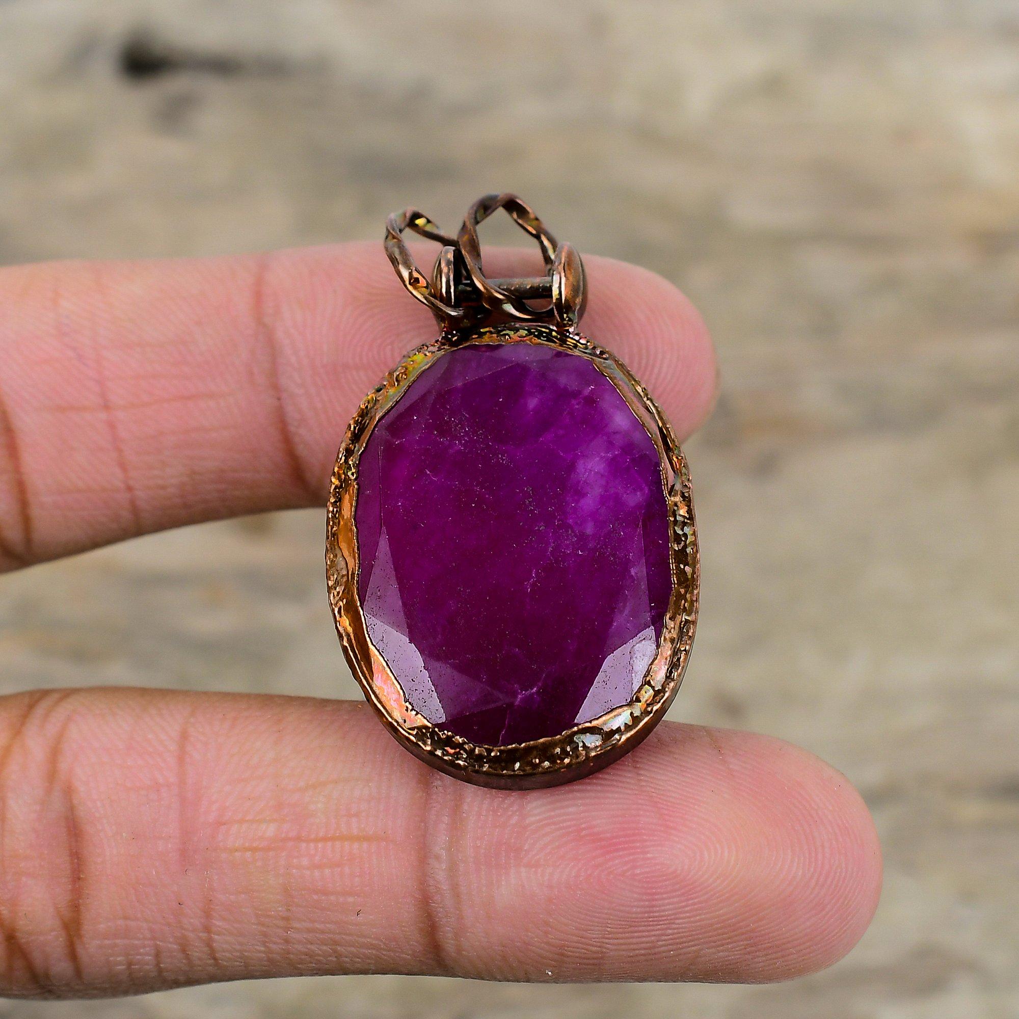 Faceted Kashmir Ruby Pendant Electroformed Copper Pendant Handmade Pendant Electroformed Gemstone Jewelry Engagement Gift Birthstone Jewelry