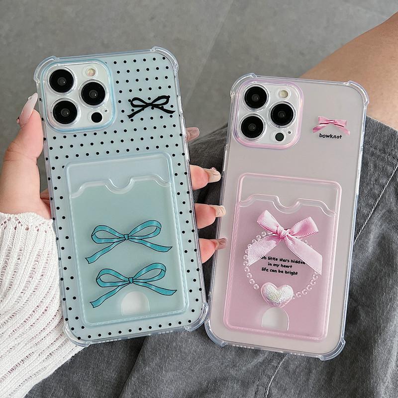 Lovely Bowknot Printed Soft TPU Clear Shockproof Casing Protective Cover Transparent Full Back Case