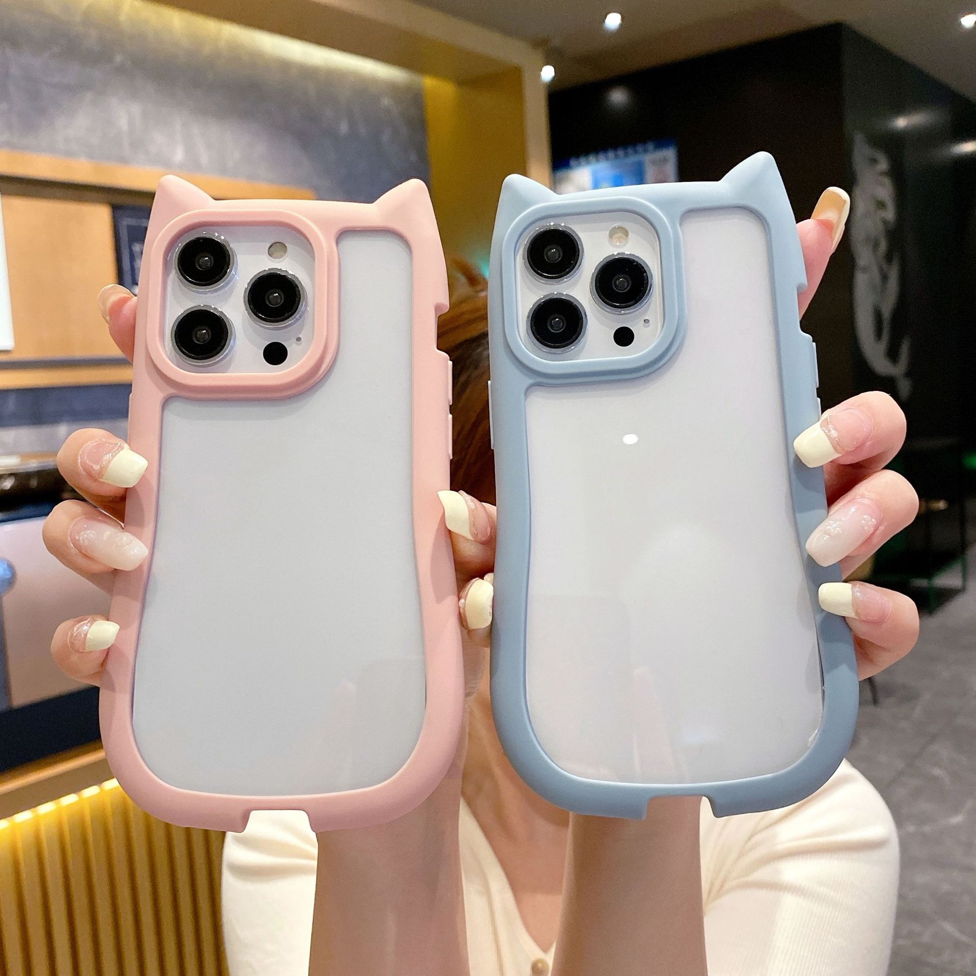 Cute 3D Cat Ear Phone Case For iPhone Air 17 E 16 Plus 15 14 13 12 11 Pro Max X XS XR 7 8 SE 2022 2020 17E 16E Shockproof Frosted Clear Back Cover