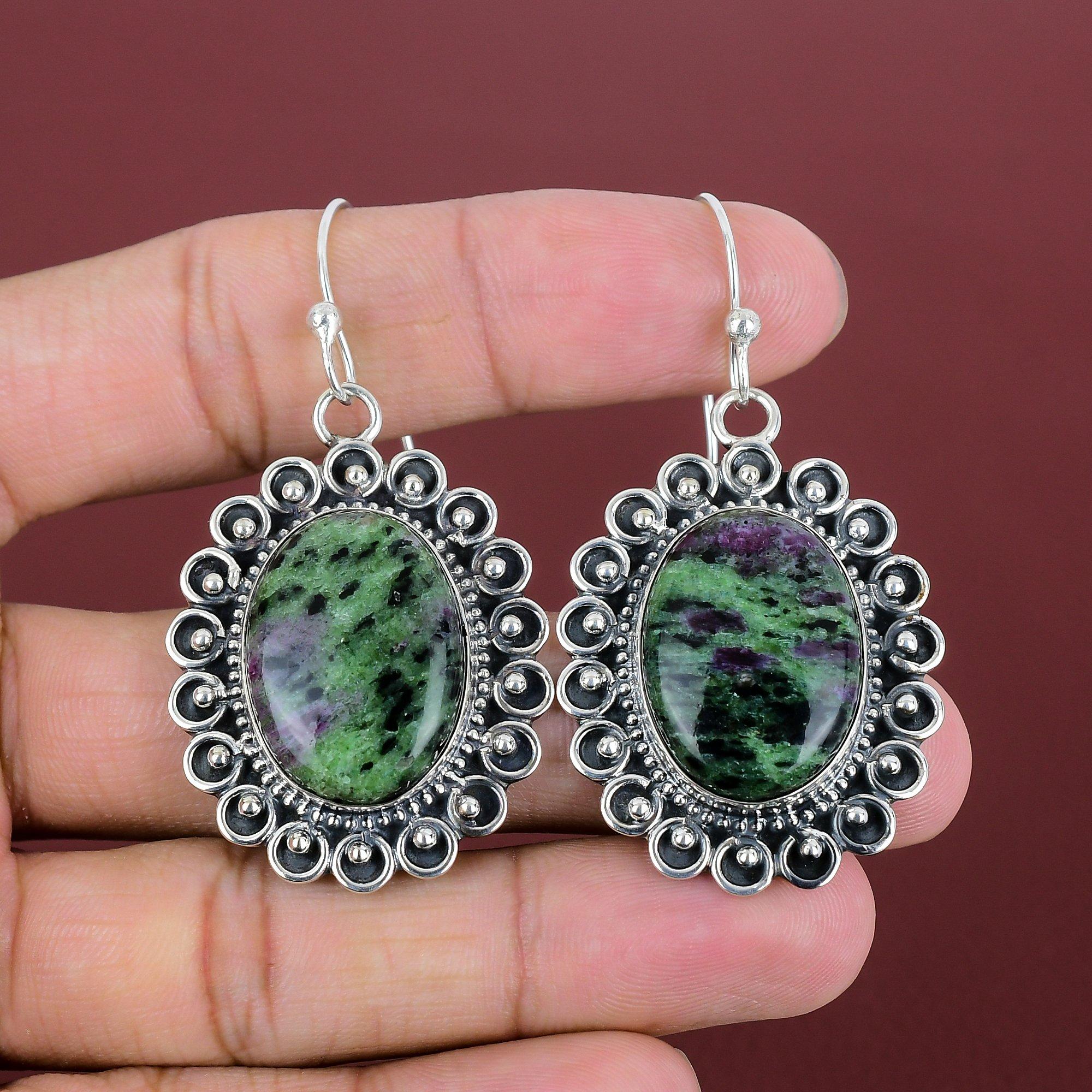 Ruby Zoisite Earring Genuine Gemstone Earrings Handmade Earring Antique Jewelry 925 Sterling Silver Earring Birthstone Earring Gifts For Mom