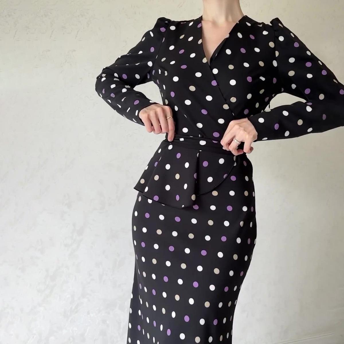 Spring and Autumn Women's Dress Chic French Polka Dot Dress Temperament V-neck Hip Dress Tie Waist Thin Bottoming Skirt