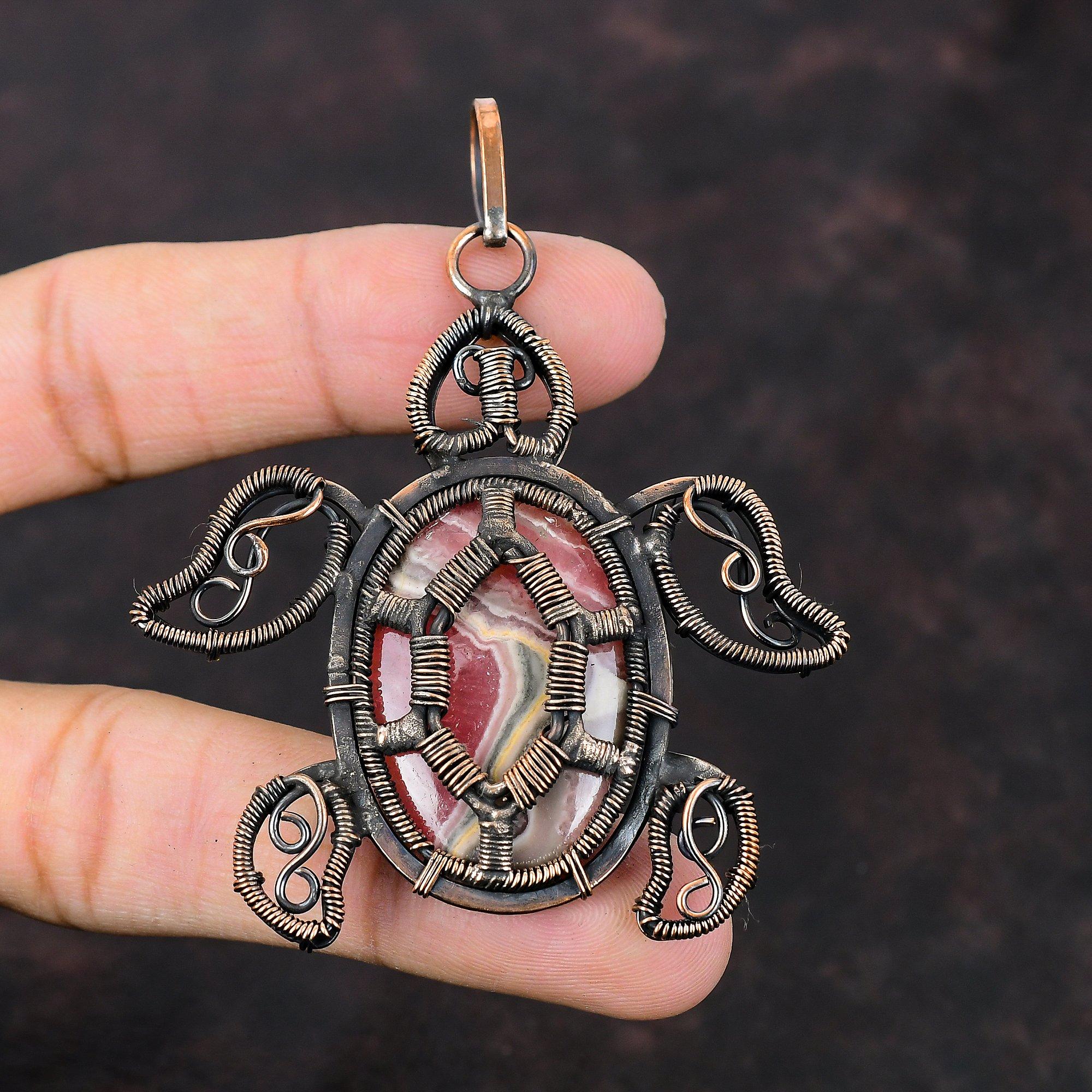 Rhodochrosite Pendant Copper Wire Wrapped Gemstone Pendant Handmade Copper Jewelry Tortoise Pendant Gift For Wedding Rhodochrosite Jewelry
