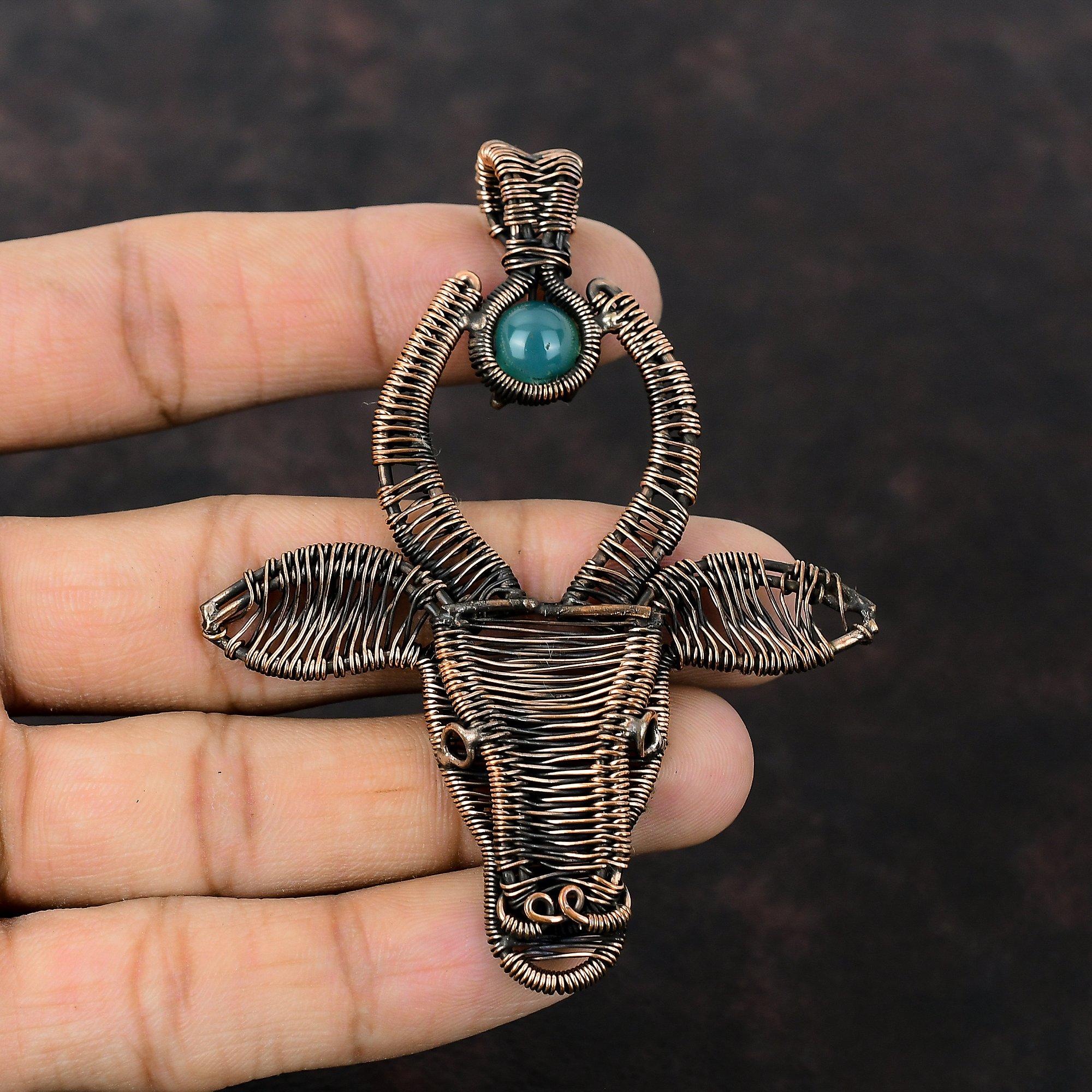 Apatite Pendant Copper Wire Wrapped Gemstone Pendant Handmade Bull Face Pendant Designer Copper Jewelry Gift For Women Wire Wrapping Jewelry