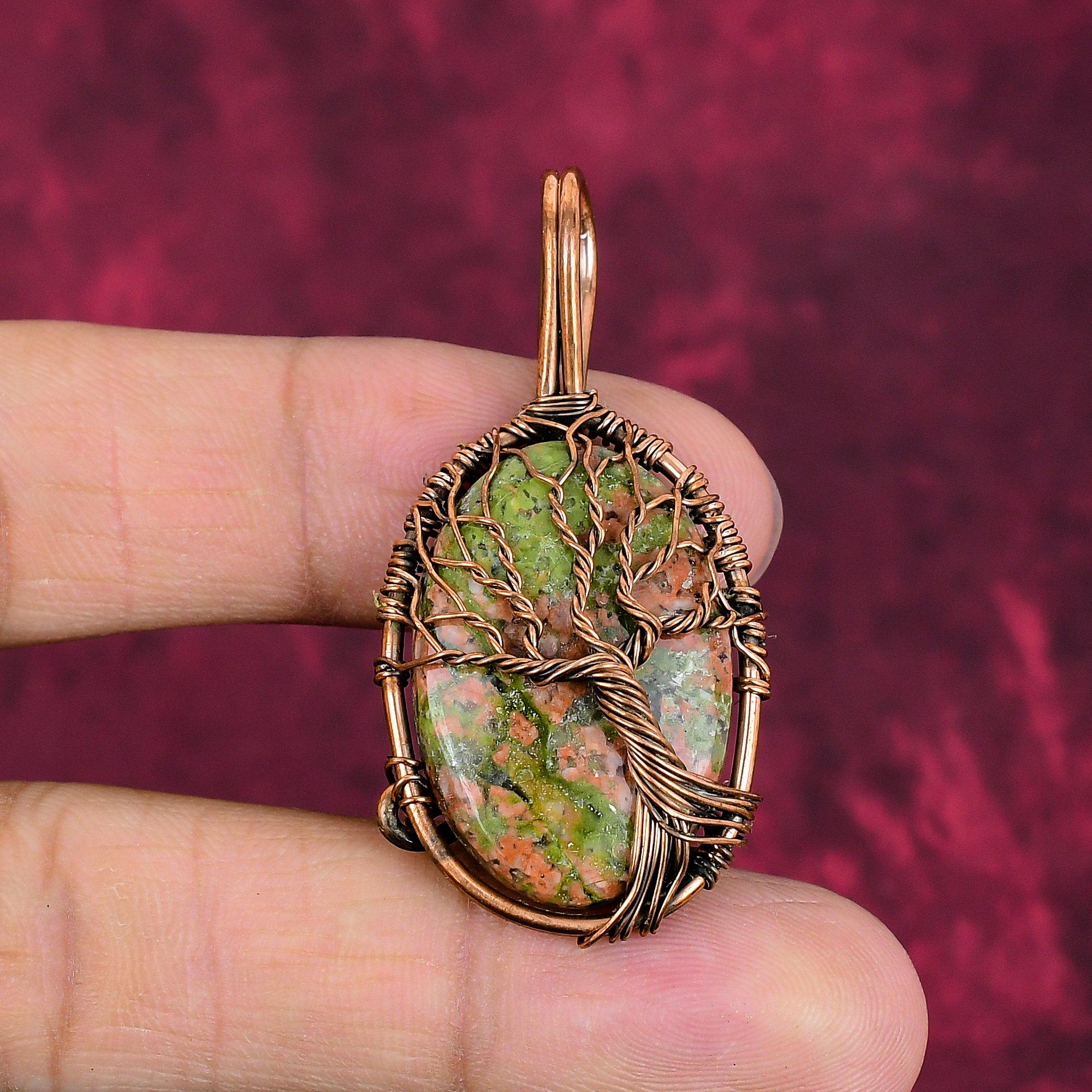 Tree Of Life Unakite Pendant Copper Wire Wrapped Pendant Gemstone Unique Jewelry